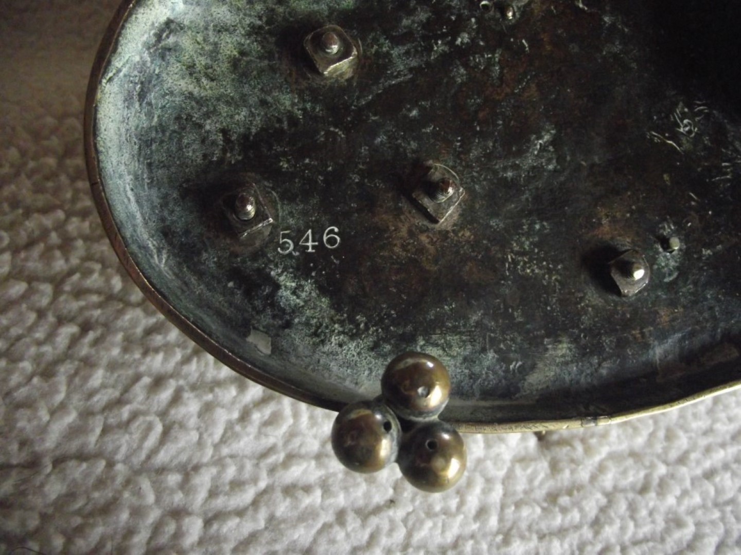Victorian Brass Inkwell Desk Set - Military Theme - Lozenge Mark 13th January 1883