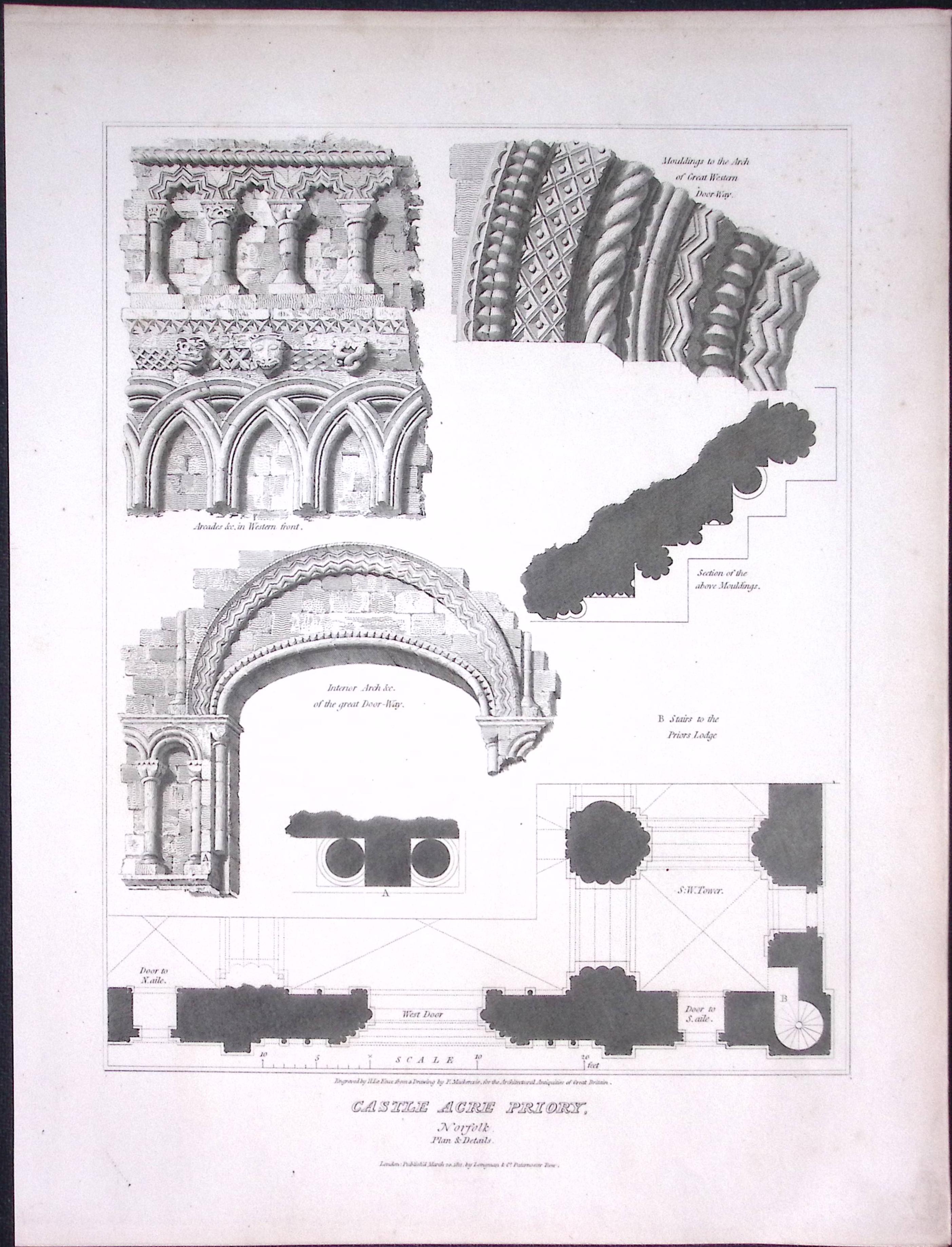 Castle-Acre Priory Norfolk 190 Years-Old Rare John Britton Antique Steel Engraving-137