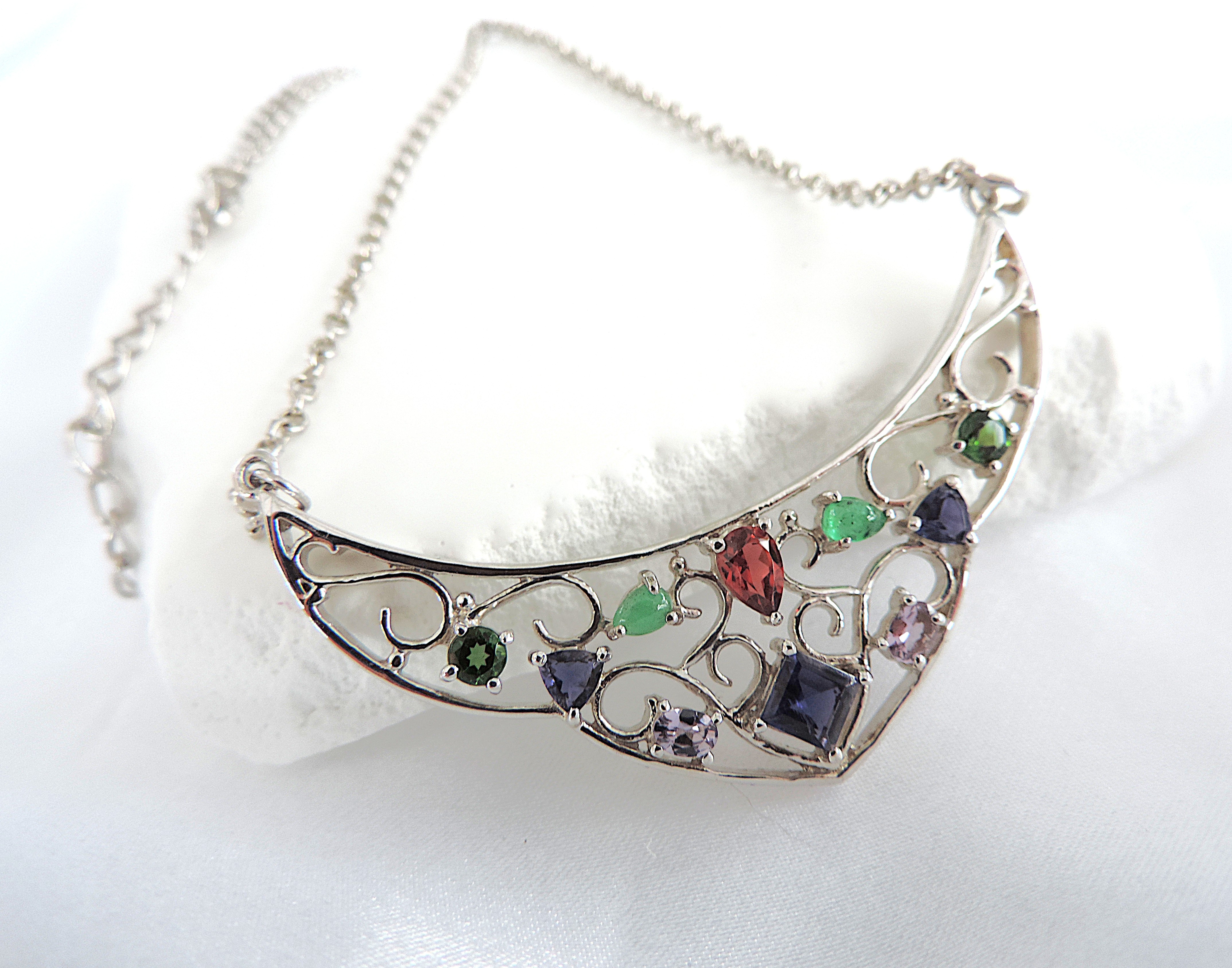 925 Silver Multi-Colour Gemstone Necklace 13 grams 'NEW'