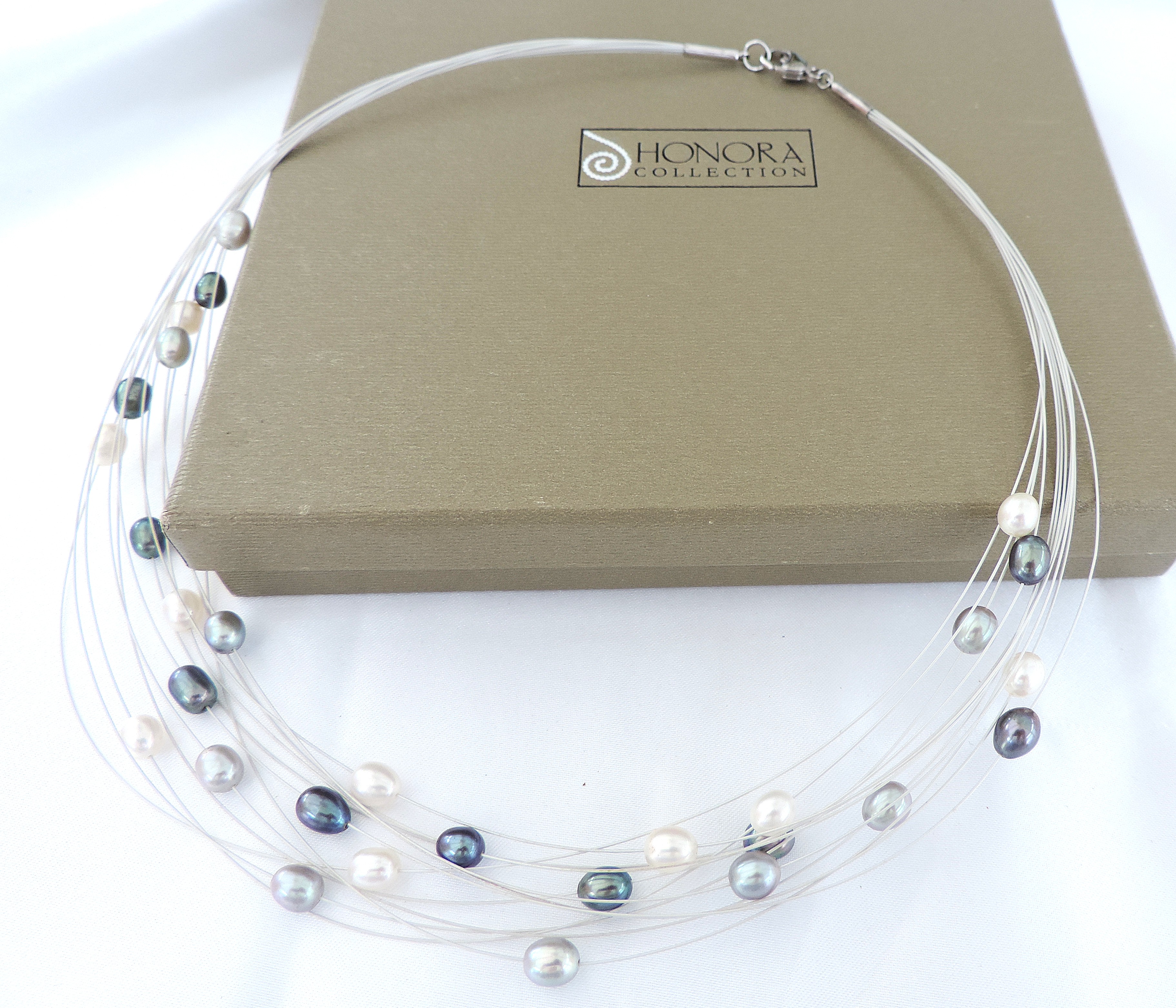 Honora Multi Strand Floating Pearl Necklace 925 Clasp New Boxed