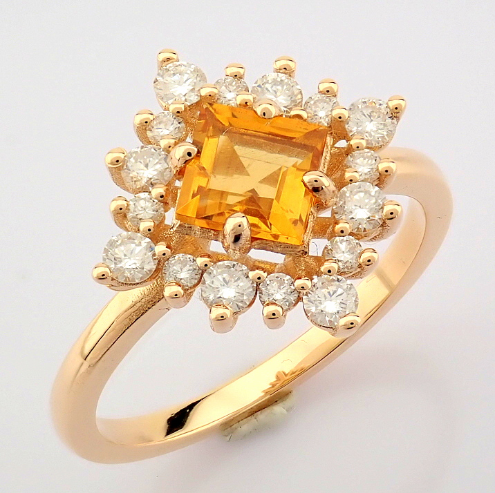 Certificated 14K Rose/Pink Gold Diamond & Citrin Ring (Total 0.97 ct Stone)