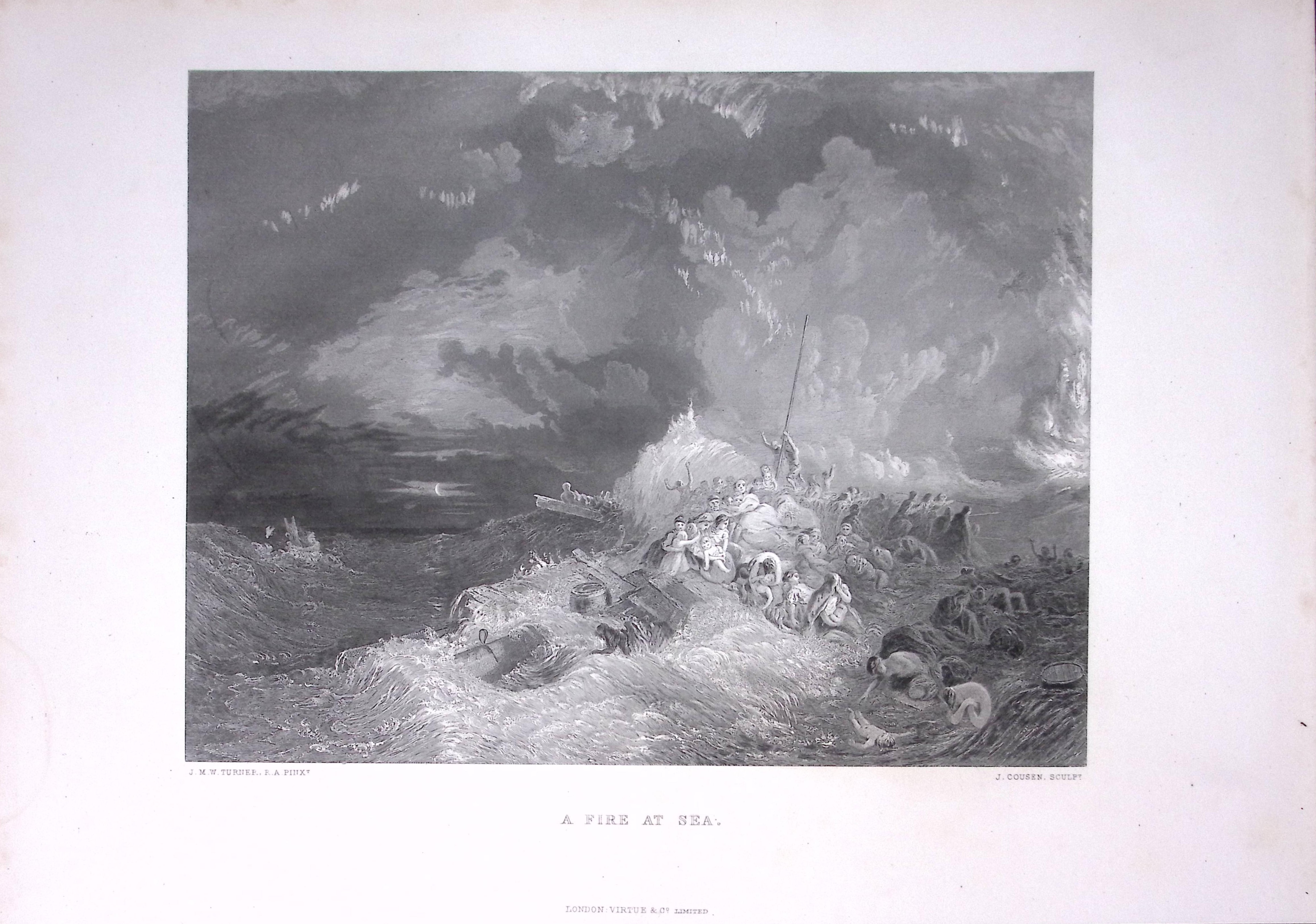 J.M.W Turner Sinking Of The Female Convict Ship France Antique Steel Engraving-1-TR