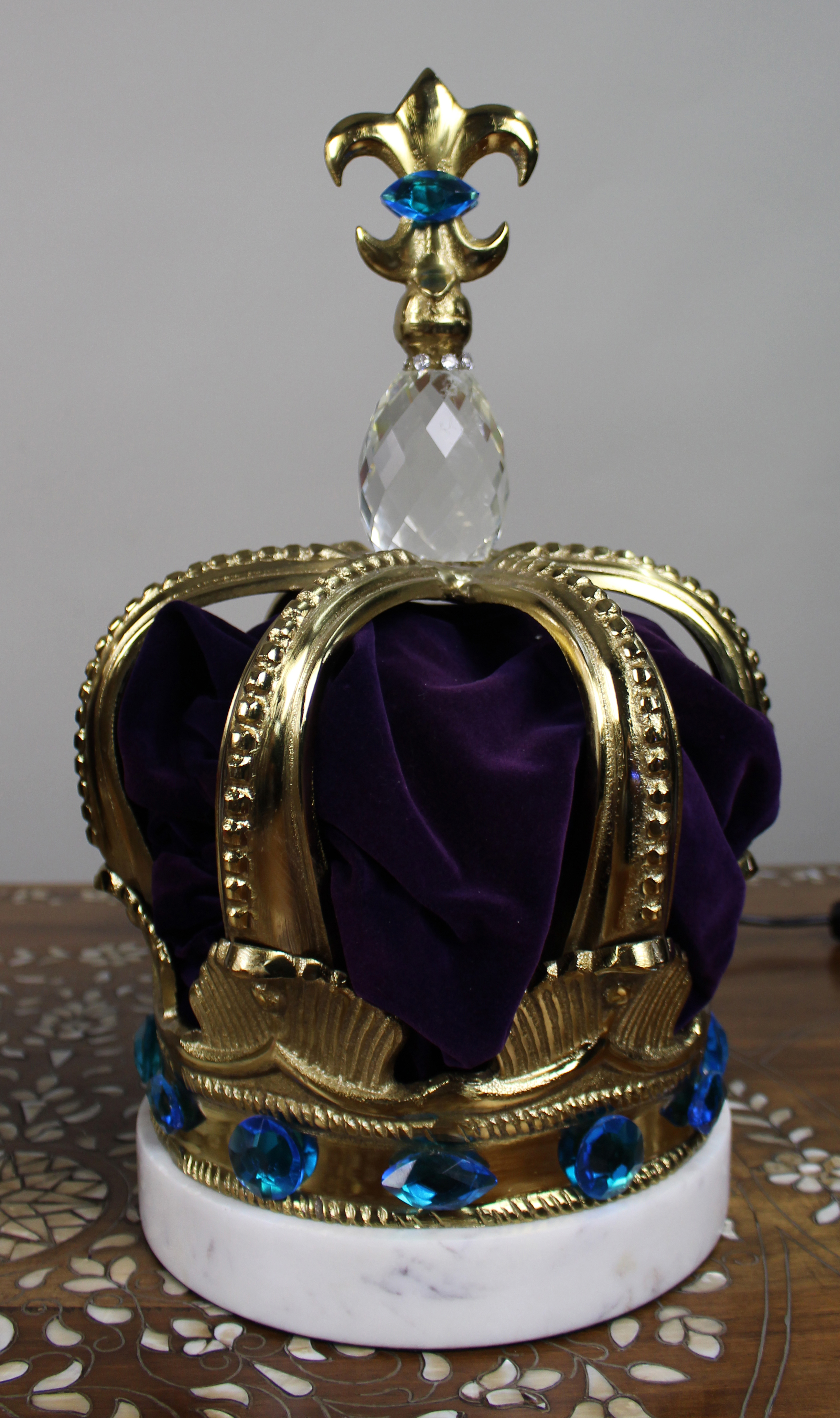 Pair of Decorative Crown Coronet Lamps with Marble Bases