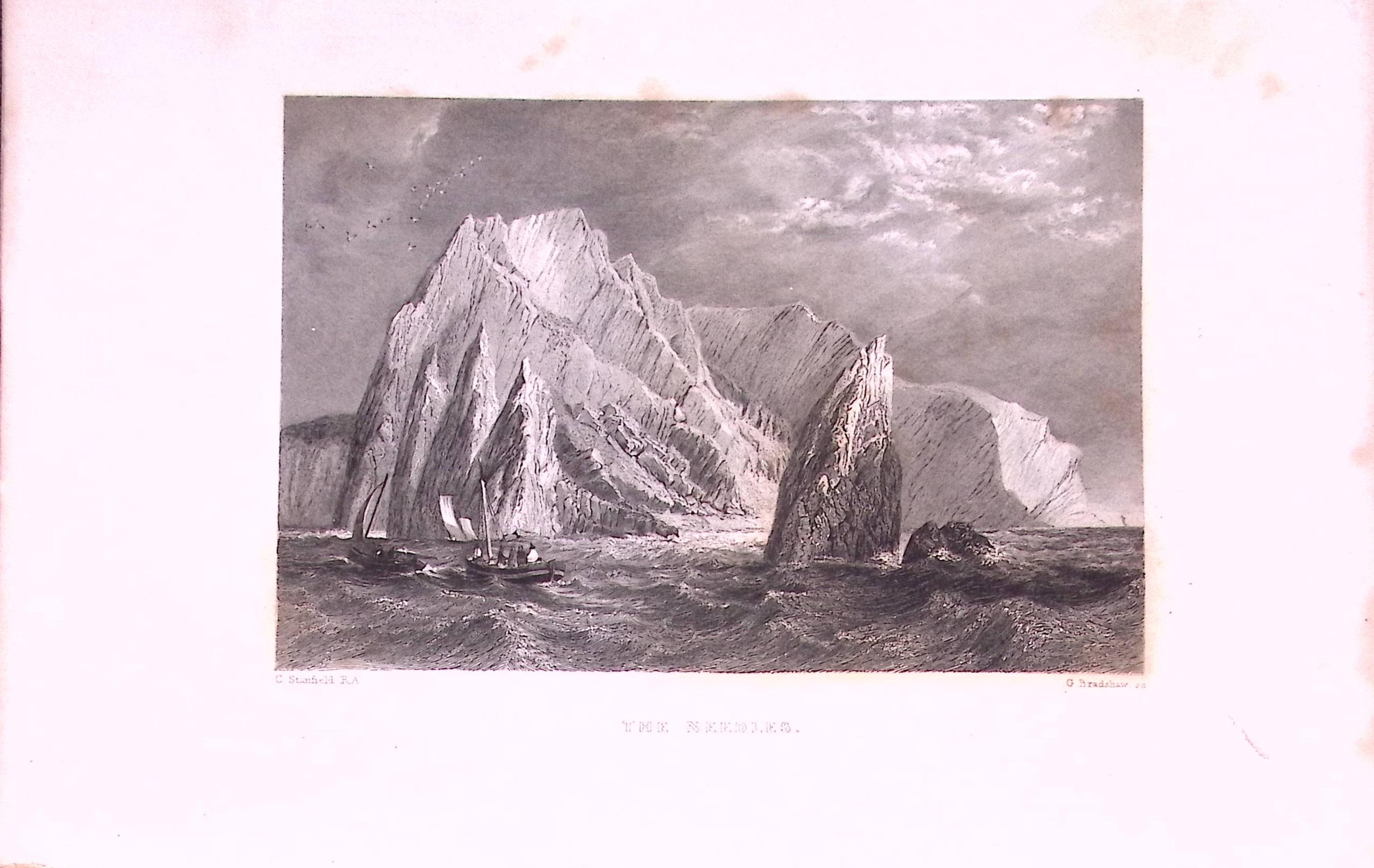 The Needles Isle of Wight  179 years-Old Antique Steel Engraving Print-5-TR