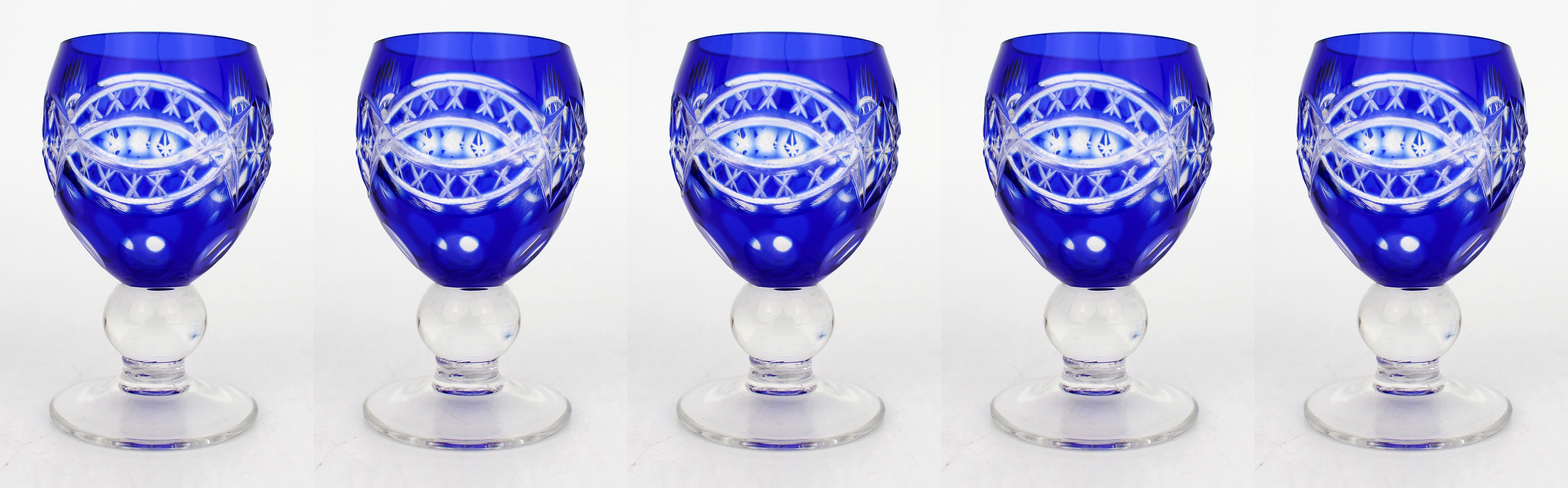 Antique Bohemian Cobalt Blue Overlay Cut Crystal Suite, 27 Pieces – Circa 1910