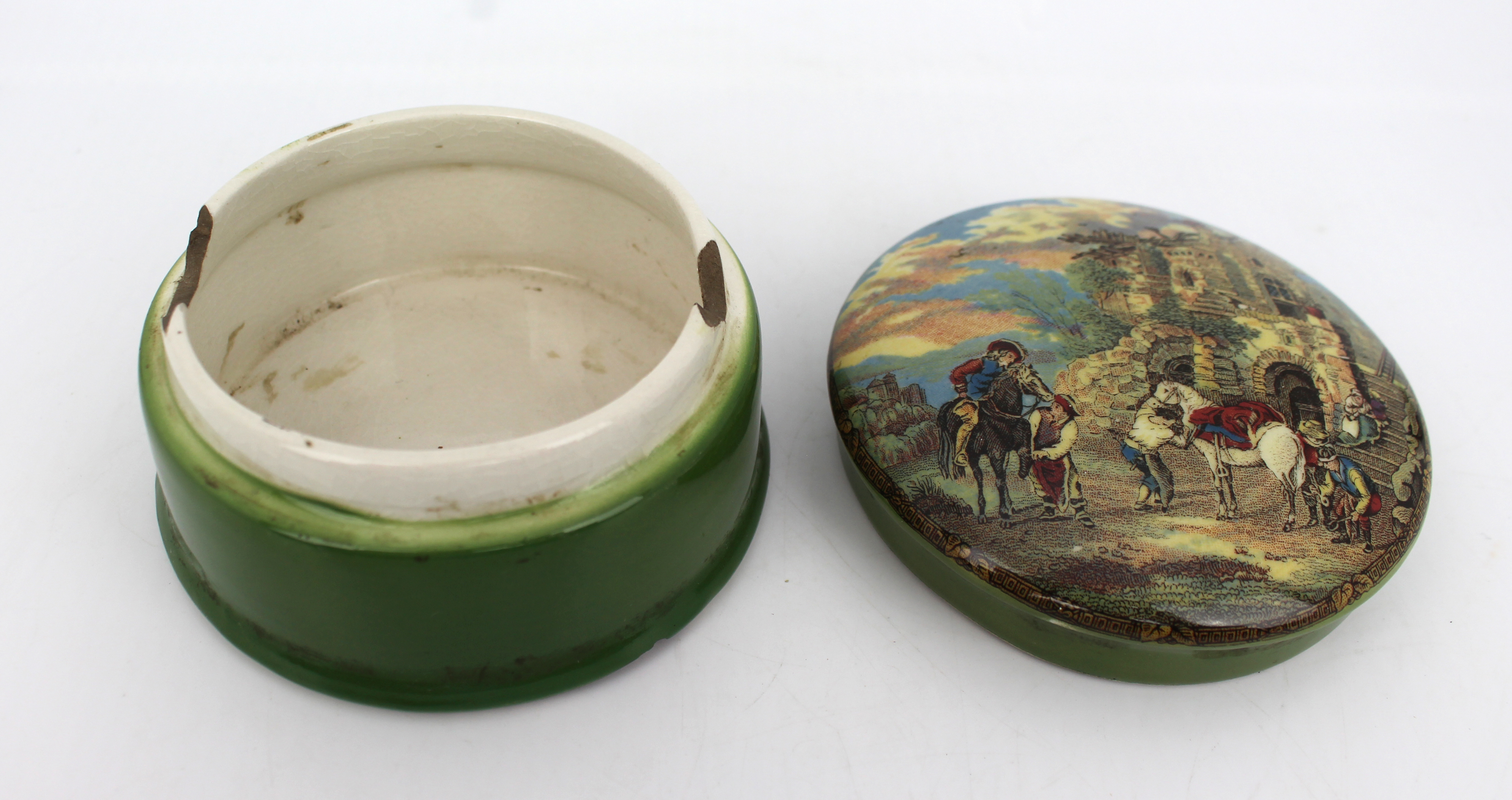 Antique Prattware English Civil War Pot Lid & Base