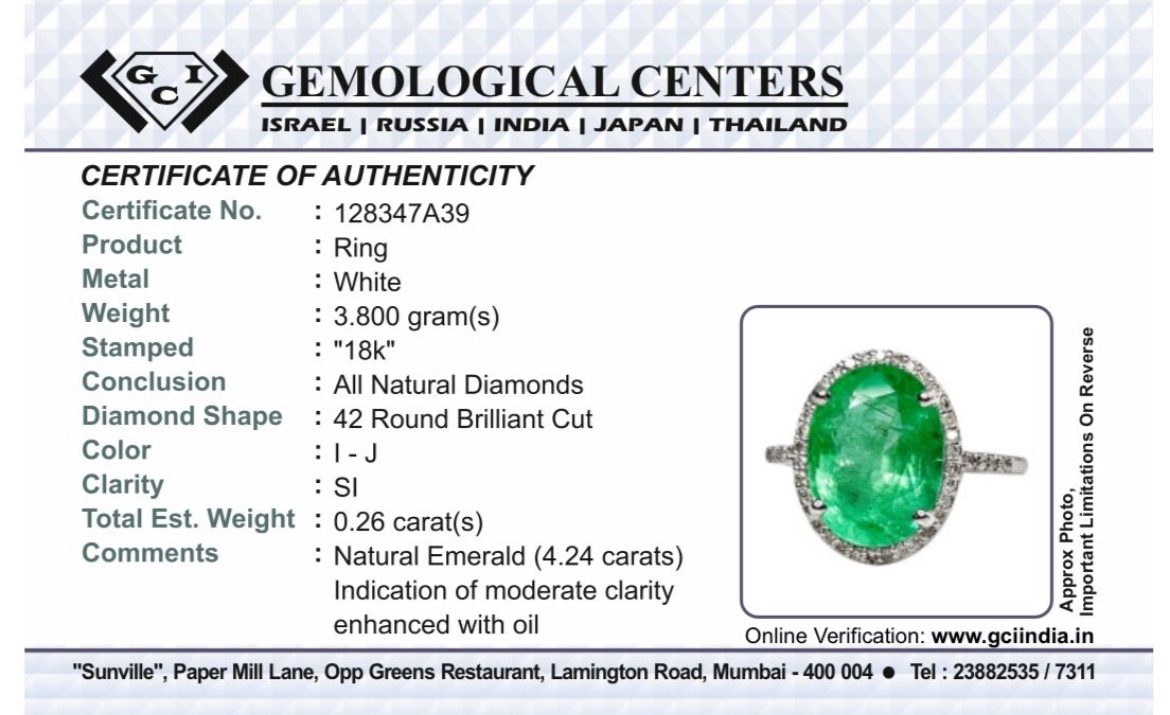Beautiful 4.24CT Untreated Natural Columbian Emerald Ring, Diamonds & 18k Gold