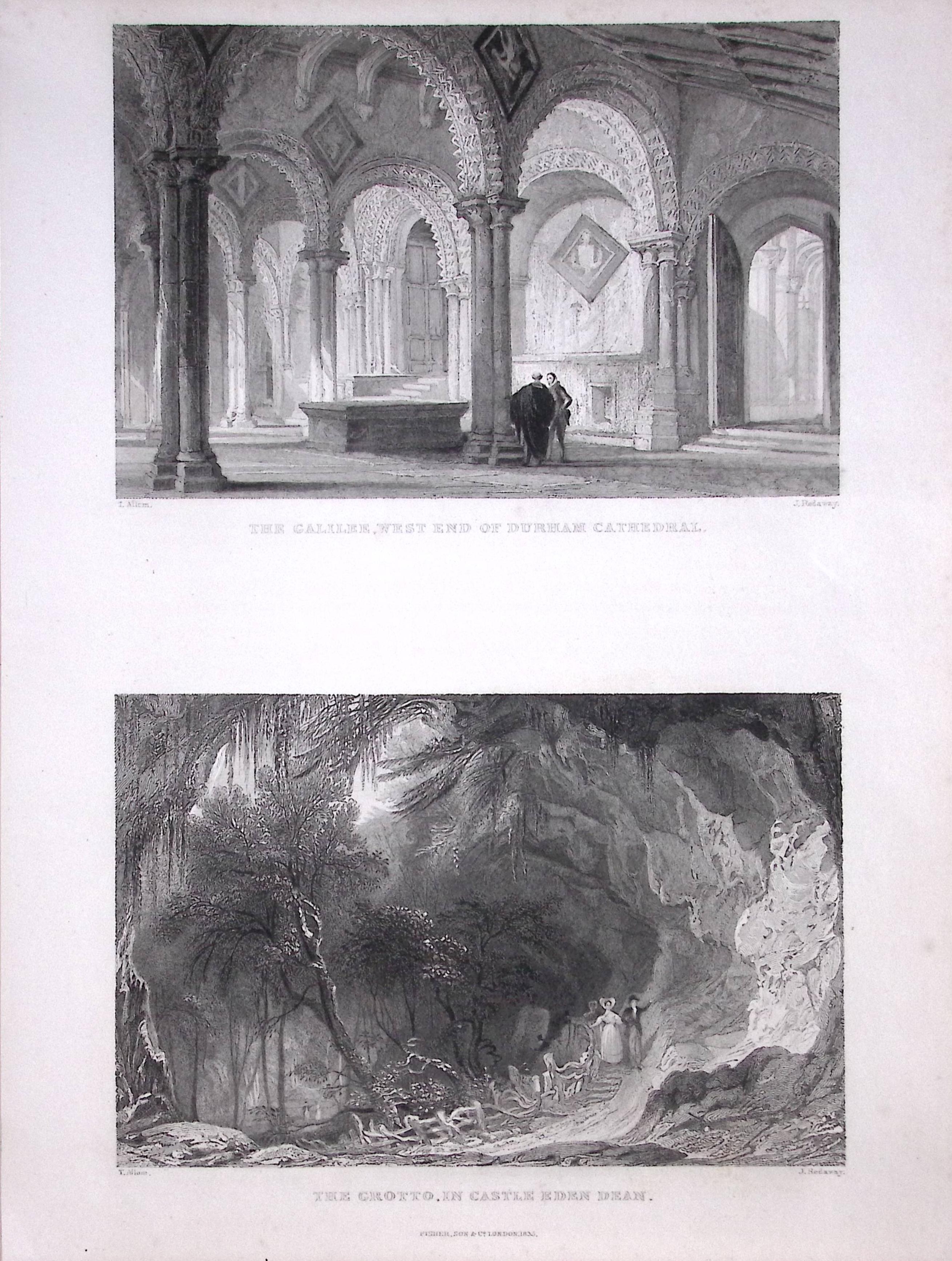 Durham Cathedral & Grotto Eden Dean 1835 Antique Steel Engraving-9-TR