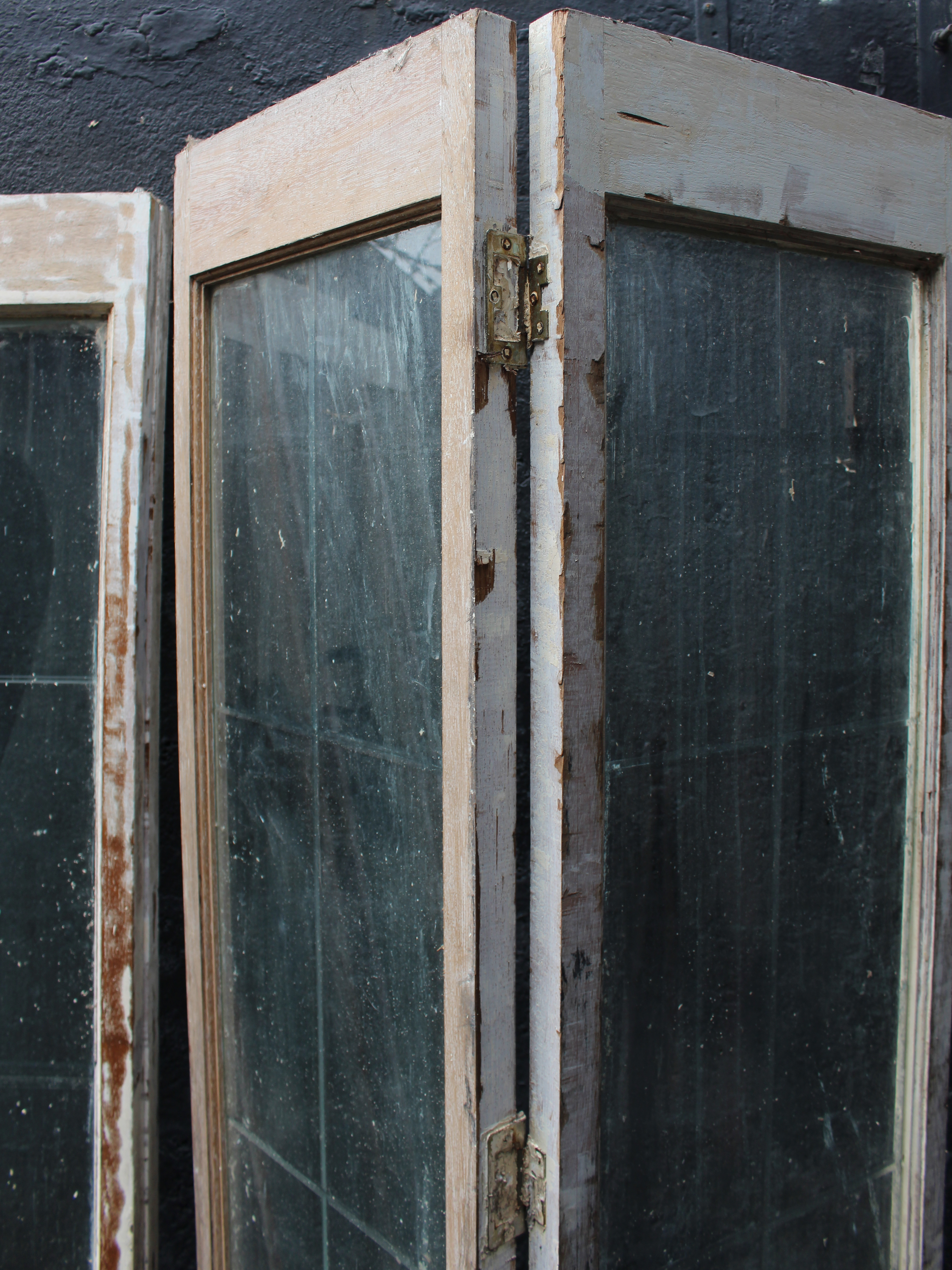 Set of 4 Vintage Carved Wood Bevelled Glazed Hinged Doors