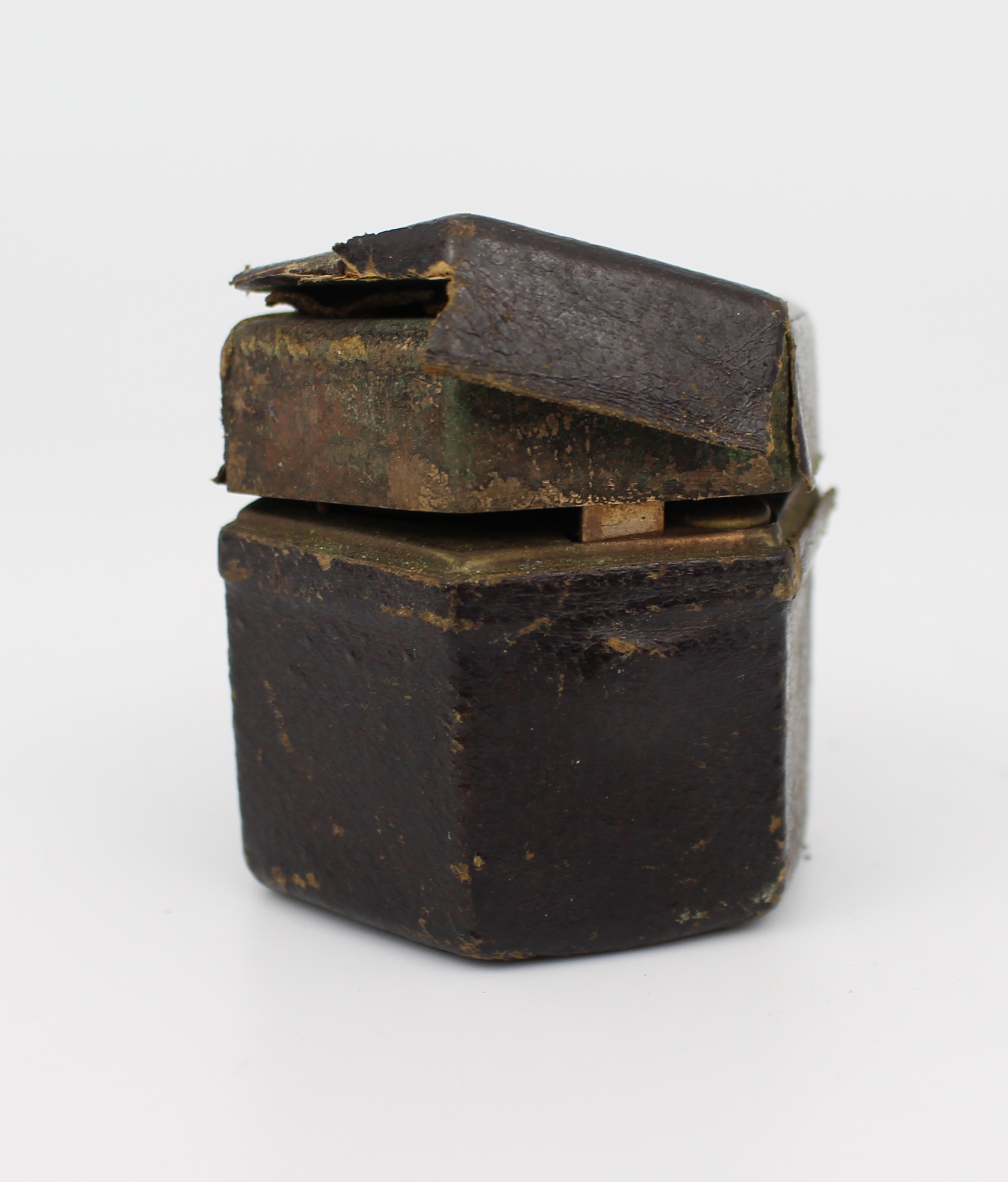 Antique Travelling Patent Inkwell – Hexagonal Leather-Covered Case c.1890