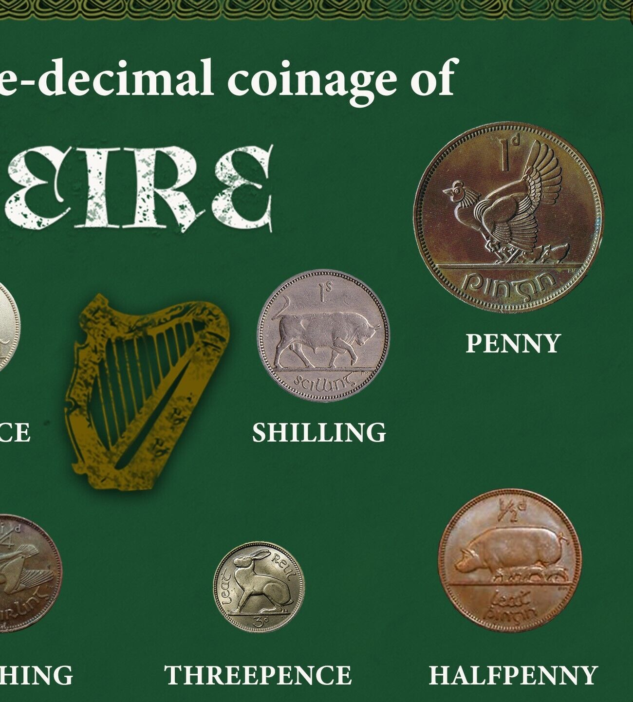Ireland Eire Irish Vintage Pre-Decimal 1928- 1968 Coin Metal Gift Set.