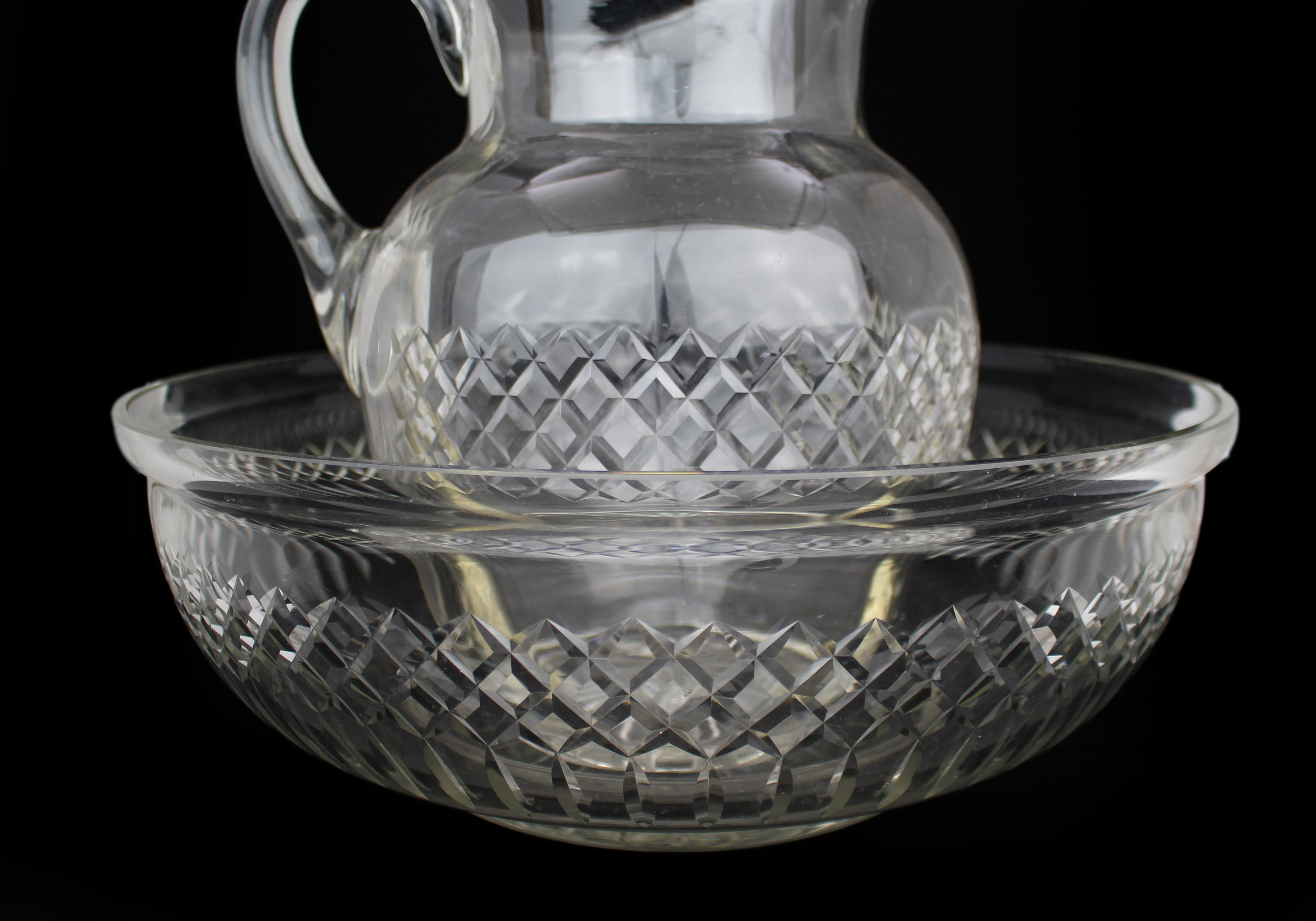 Large Victorian Cut Crystal Jug & Bowl Set