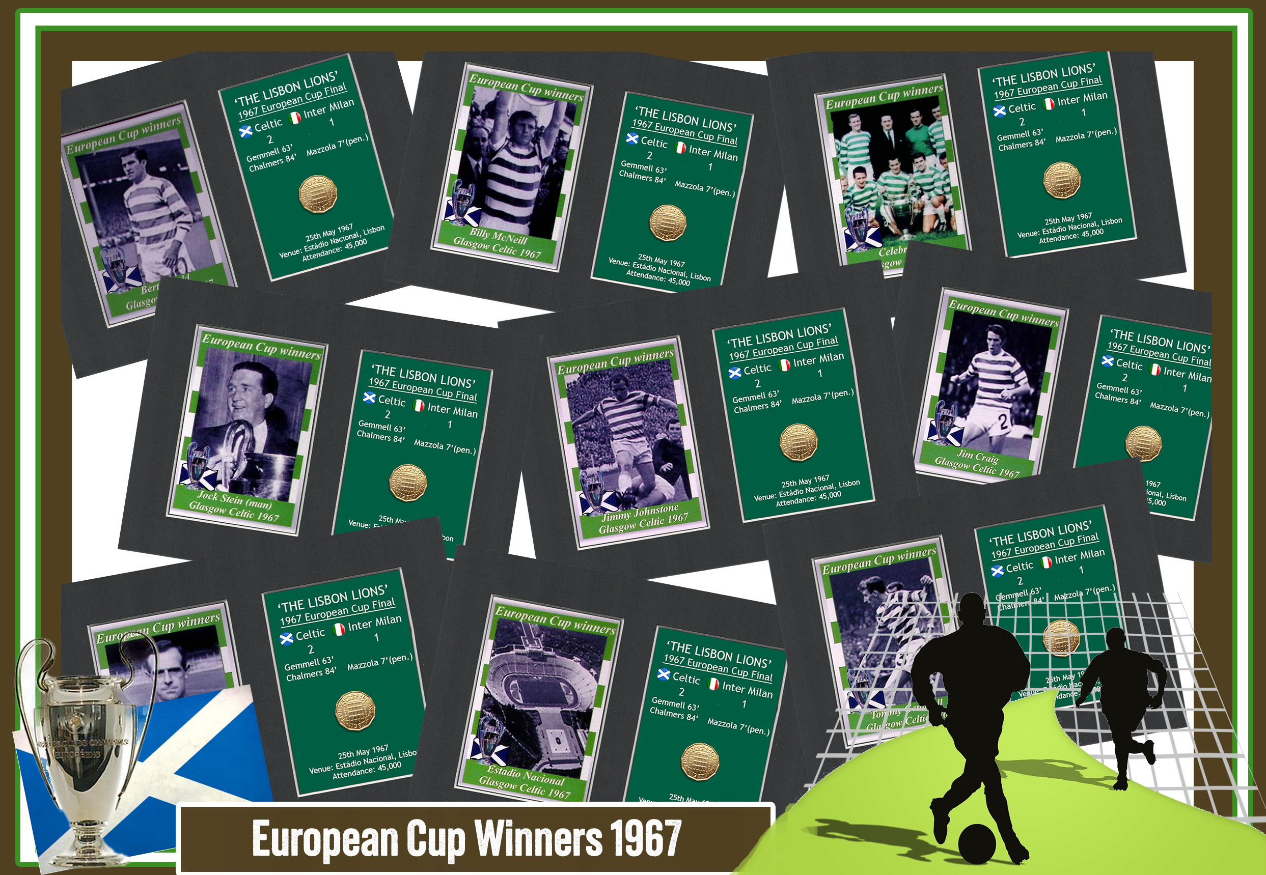 Ronnie Simpson Celtic FC European Cup Mount & Original Half-Crown Coin Metal Art