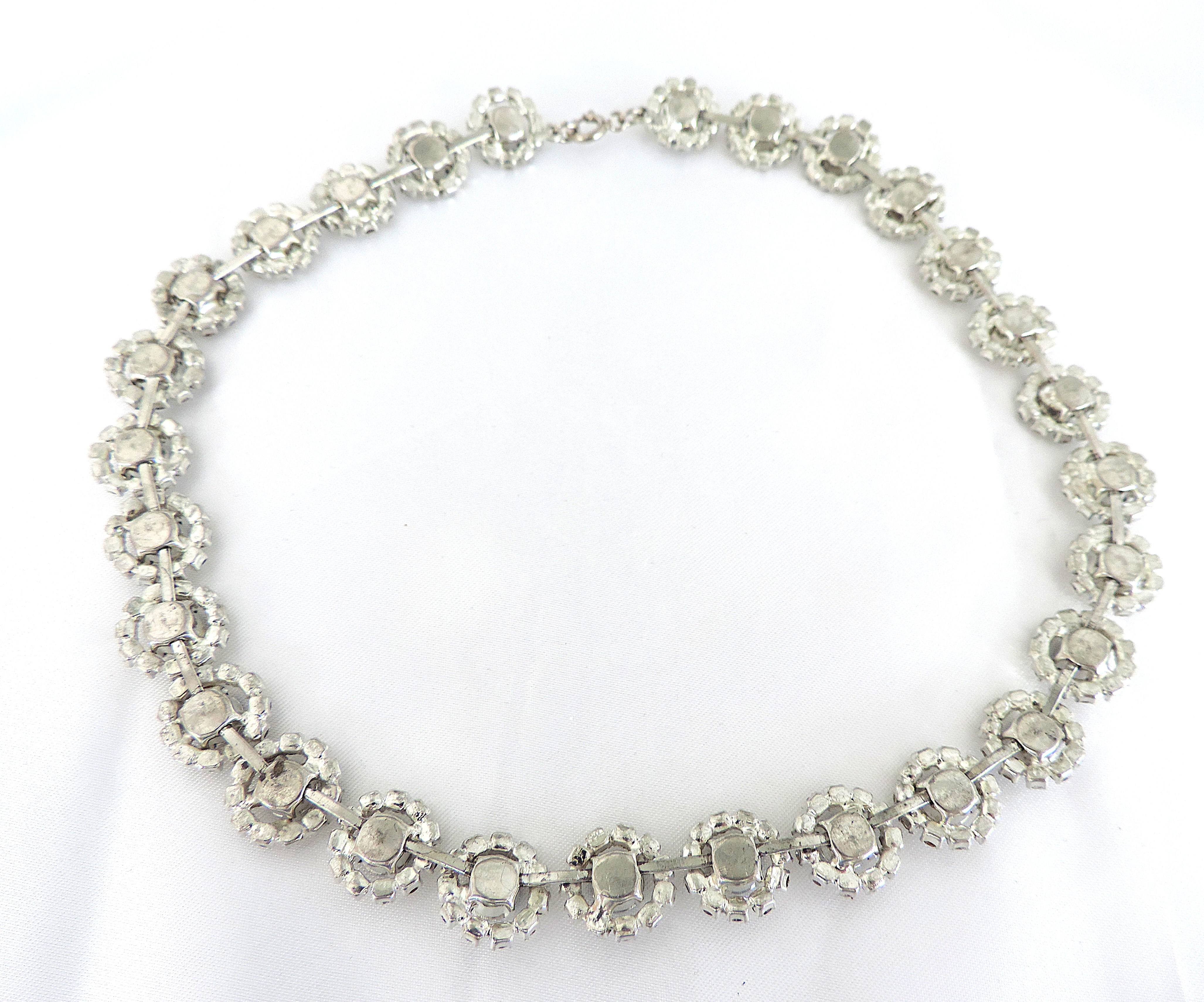 Vintage 1930's Sapphire Blue & White Rhinestone Crystal Necklace