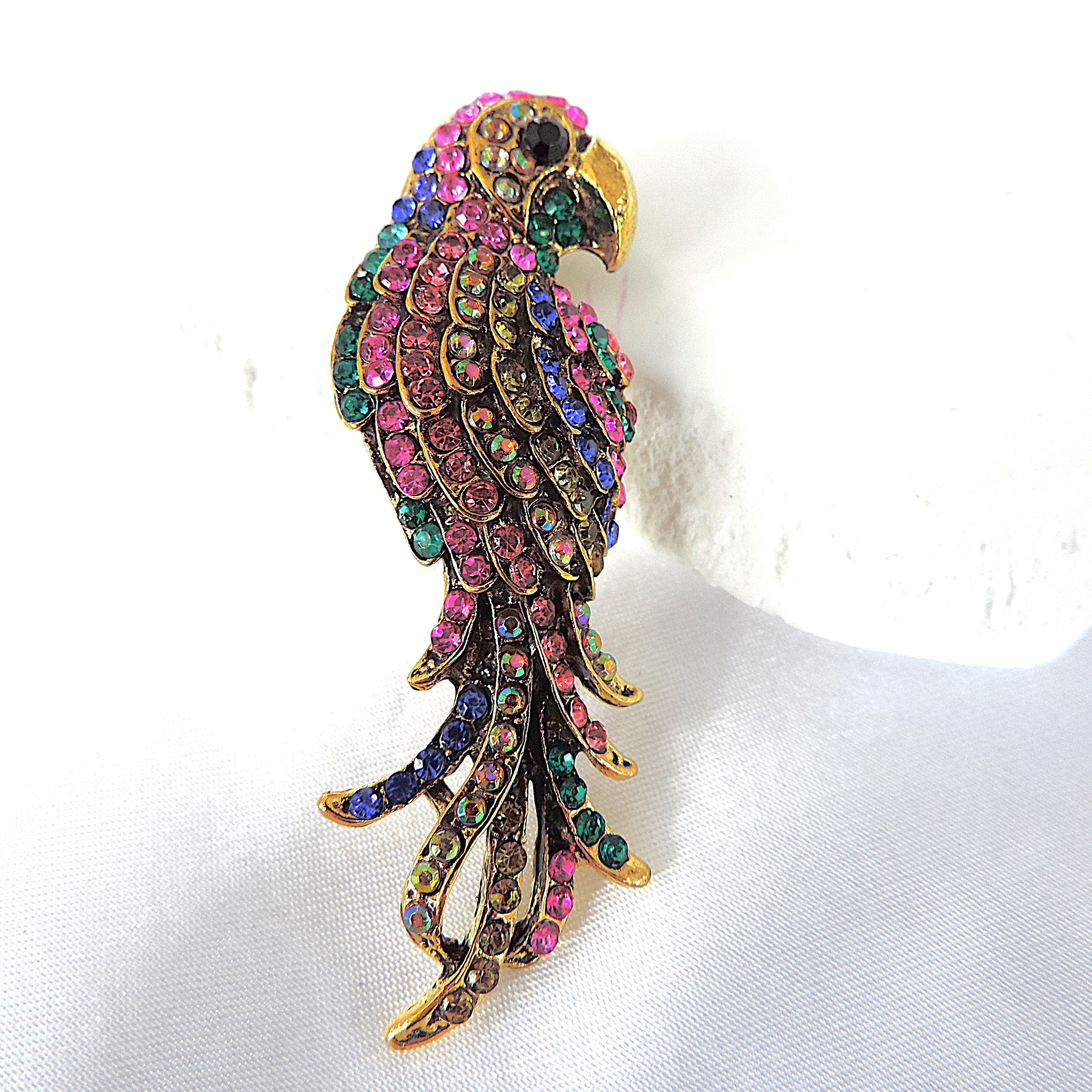 Vintage Multi-Colour Crystal Parrot Brooch