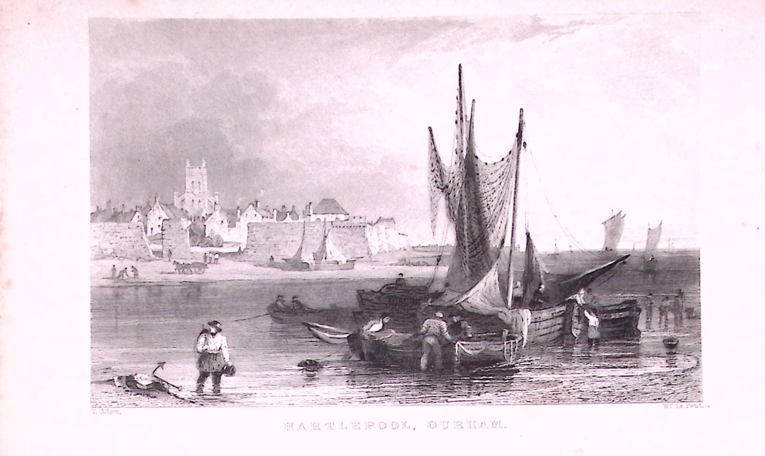 Hartlepool Town & Harbour Durham 1835 Antique Steel Engraving-22-TR