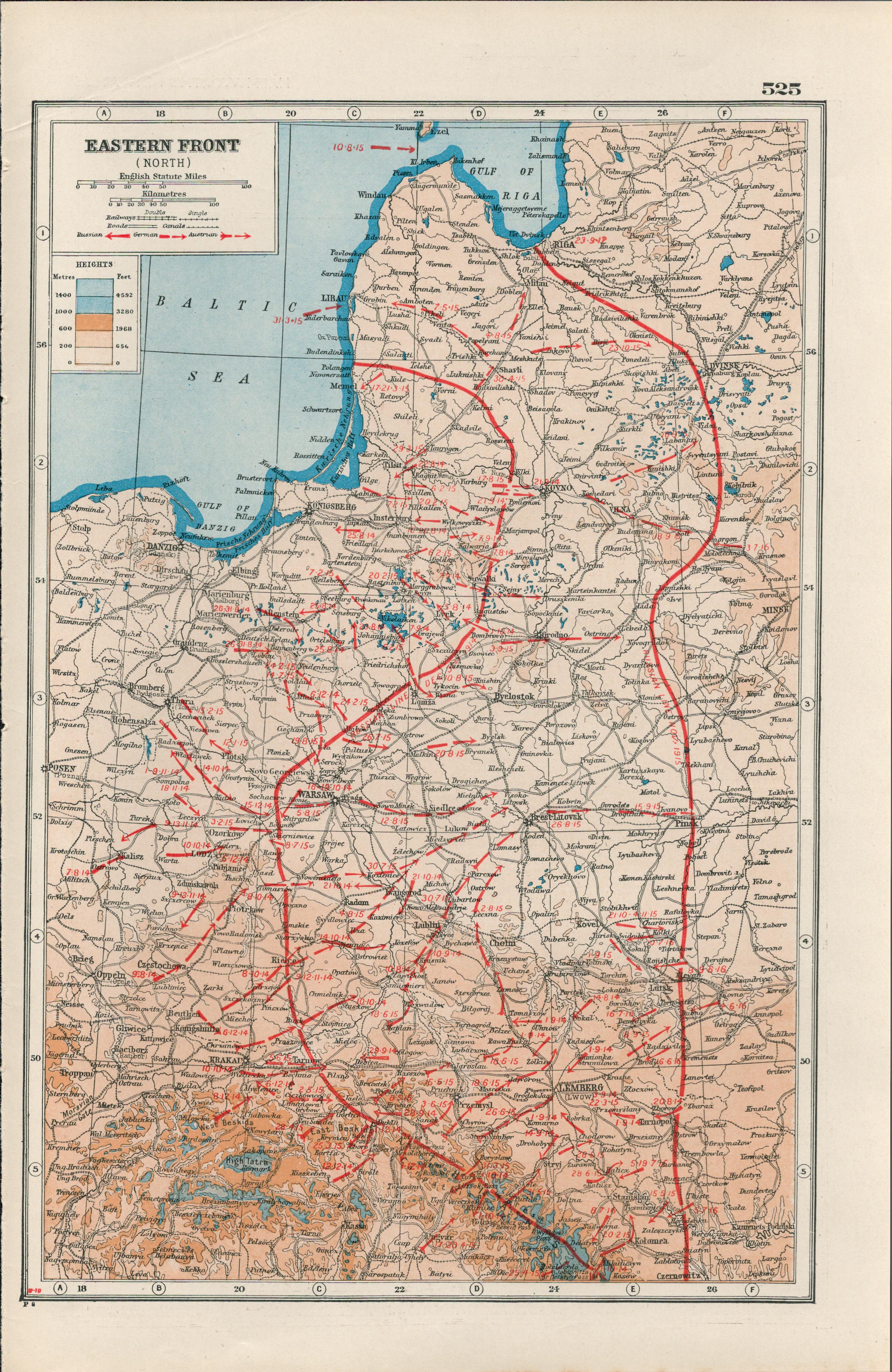 WW1 Eastern Front Northern Area Coloured 1922 Antique Map-525
