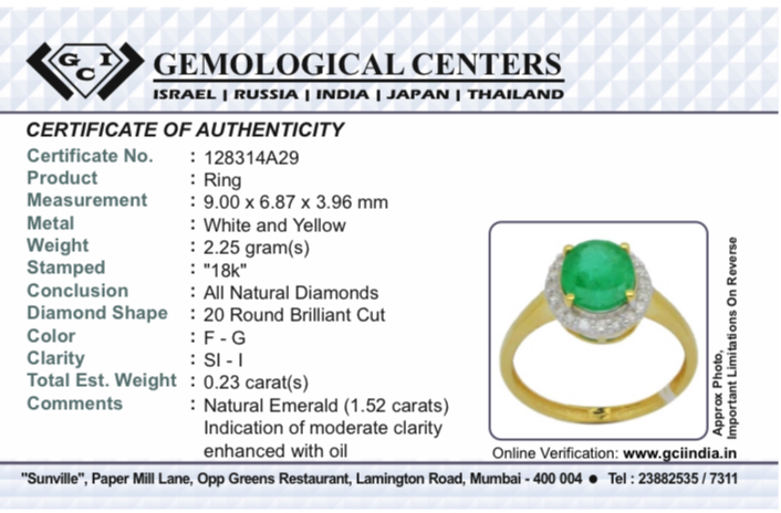 Beautiful Natural Emerald 1.52 CT With Natural Diamonds & 18k Gold