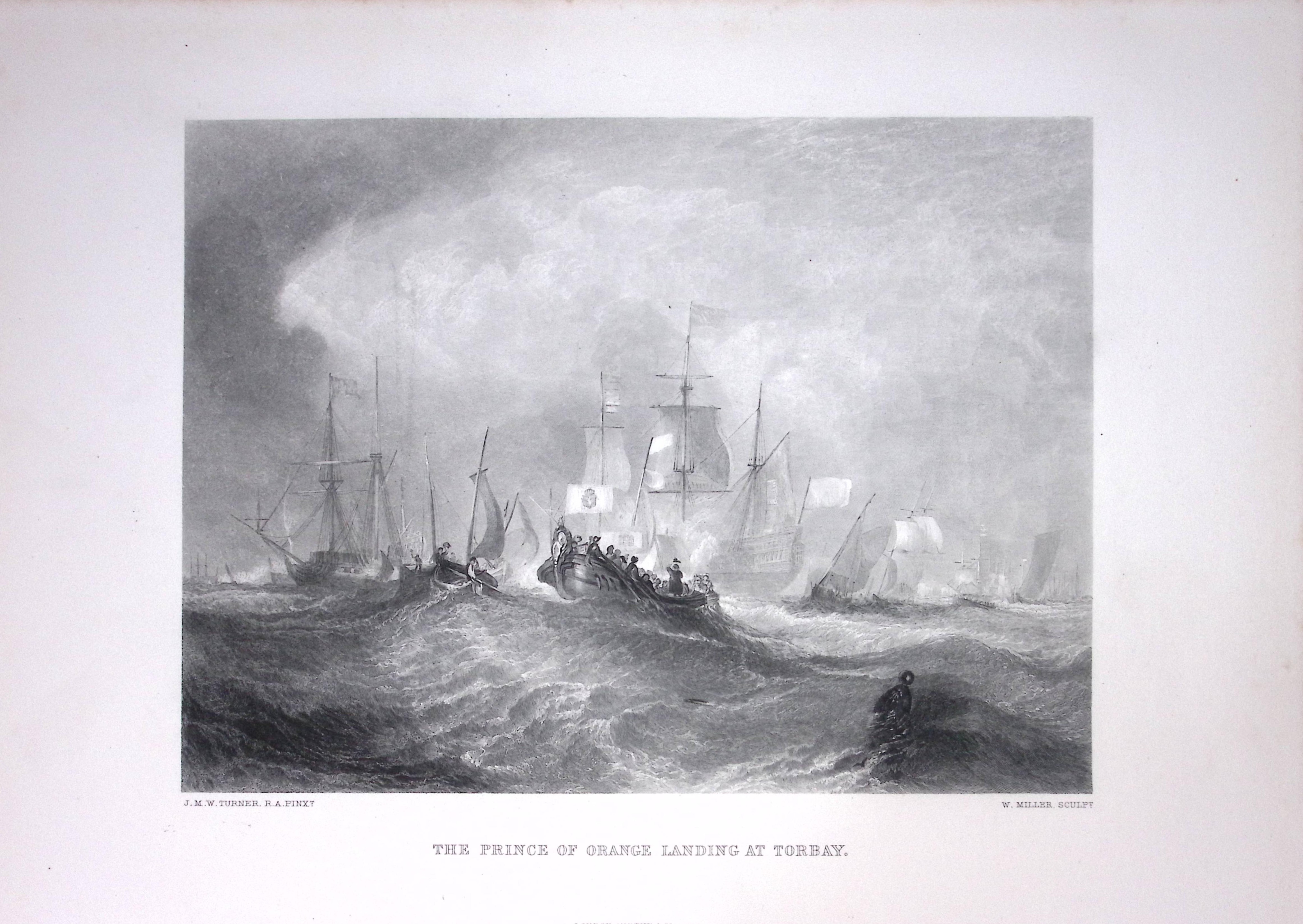 J.M.W Turner Torbay Prince of Orange Landing Antique Steel Engraving-30-TR