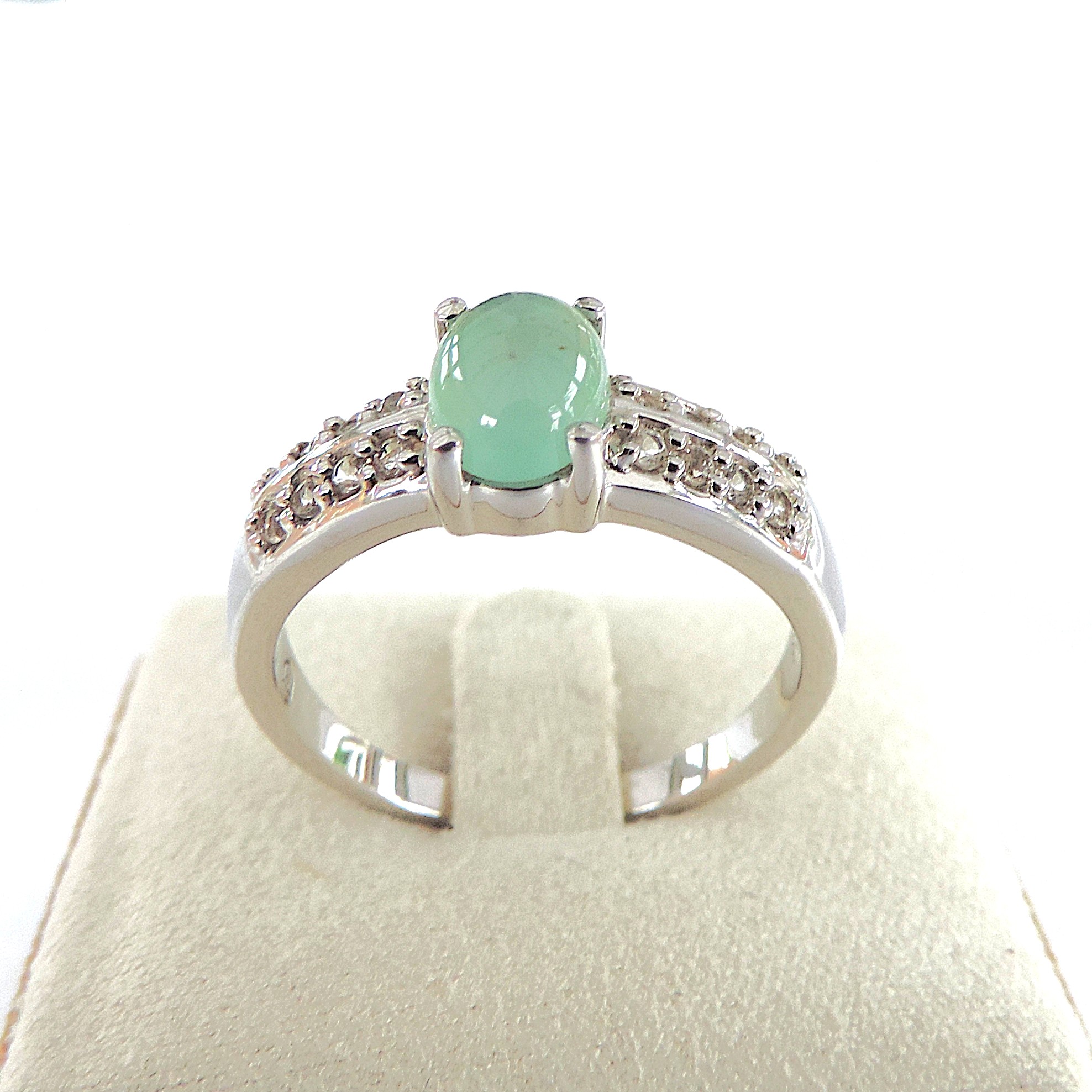 925 Silver Oval Cabochon Natural Green Prehnite & Topaz Ring 'NEW'