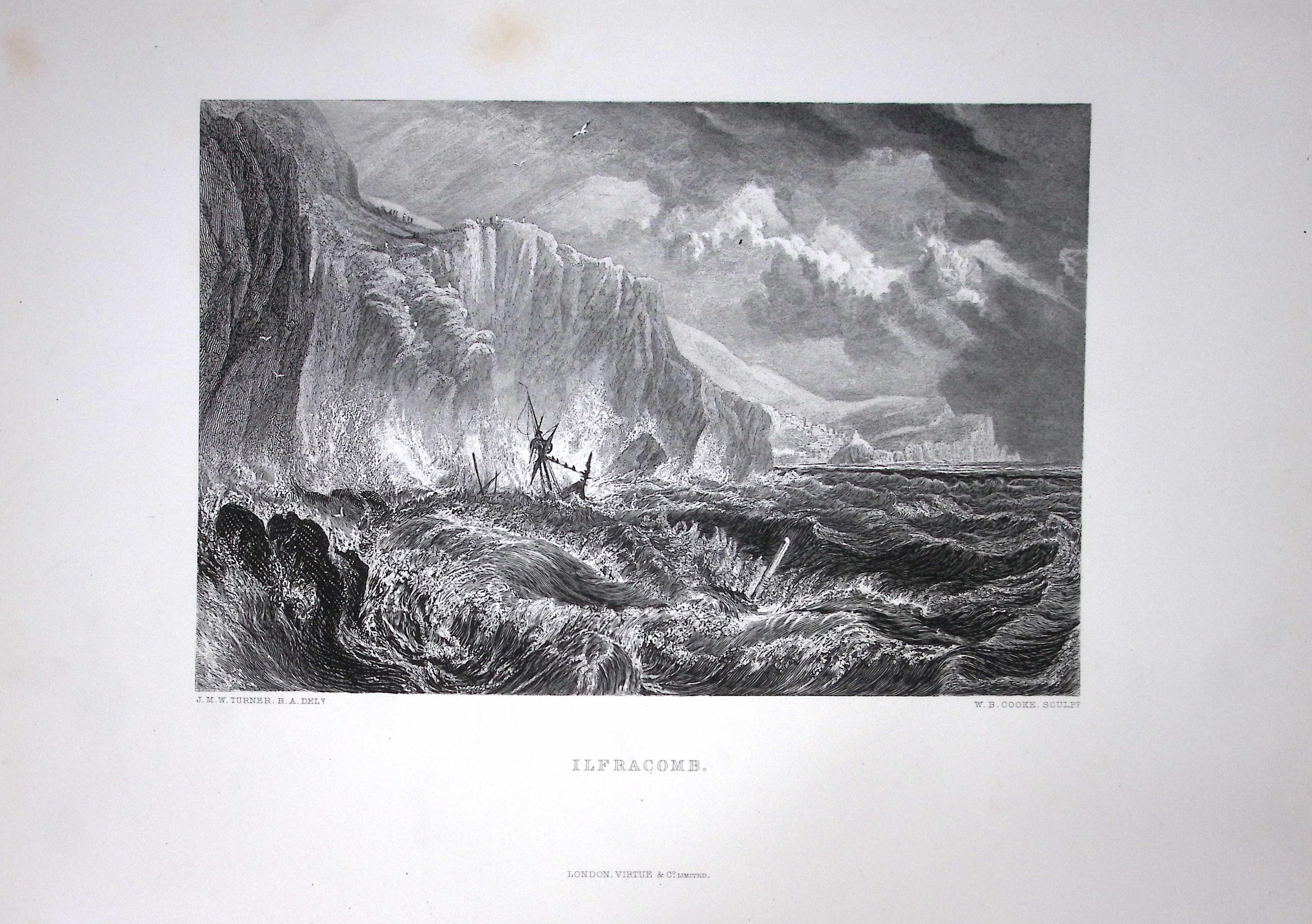 J.M.W Turner Shipwreck at Ilfracombe Devon Antique Steel Engraving-108-TR