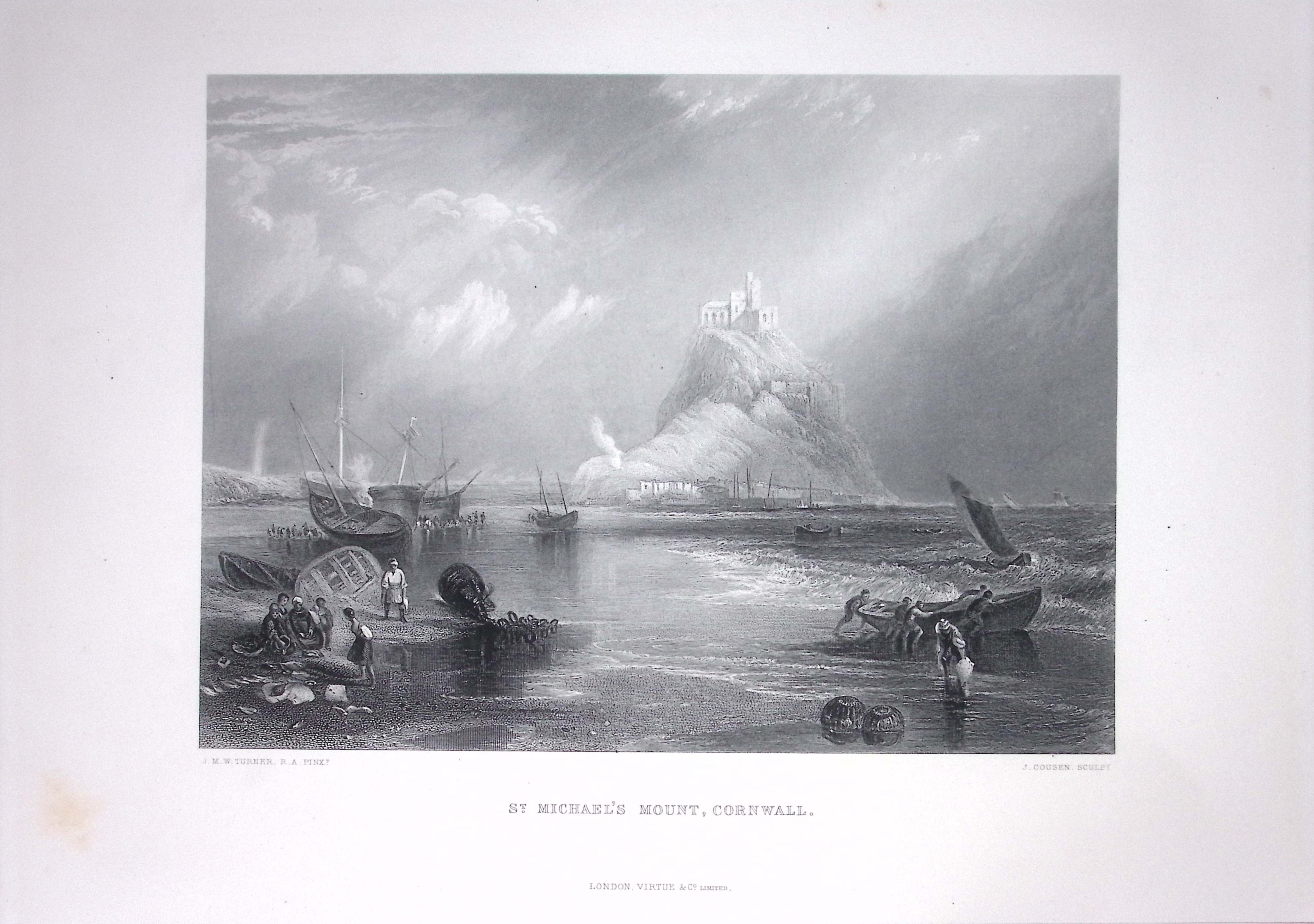 J.M.W Turner Cornwall St Michaels Mount Antique Steel Engraving-26-TR