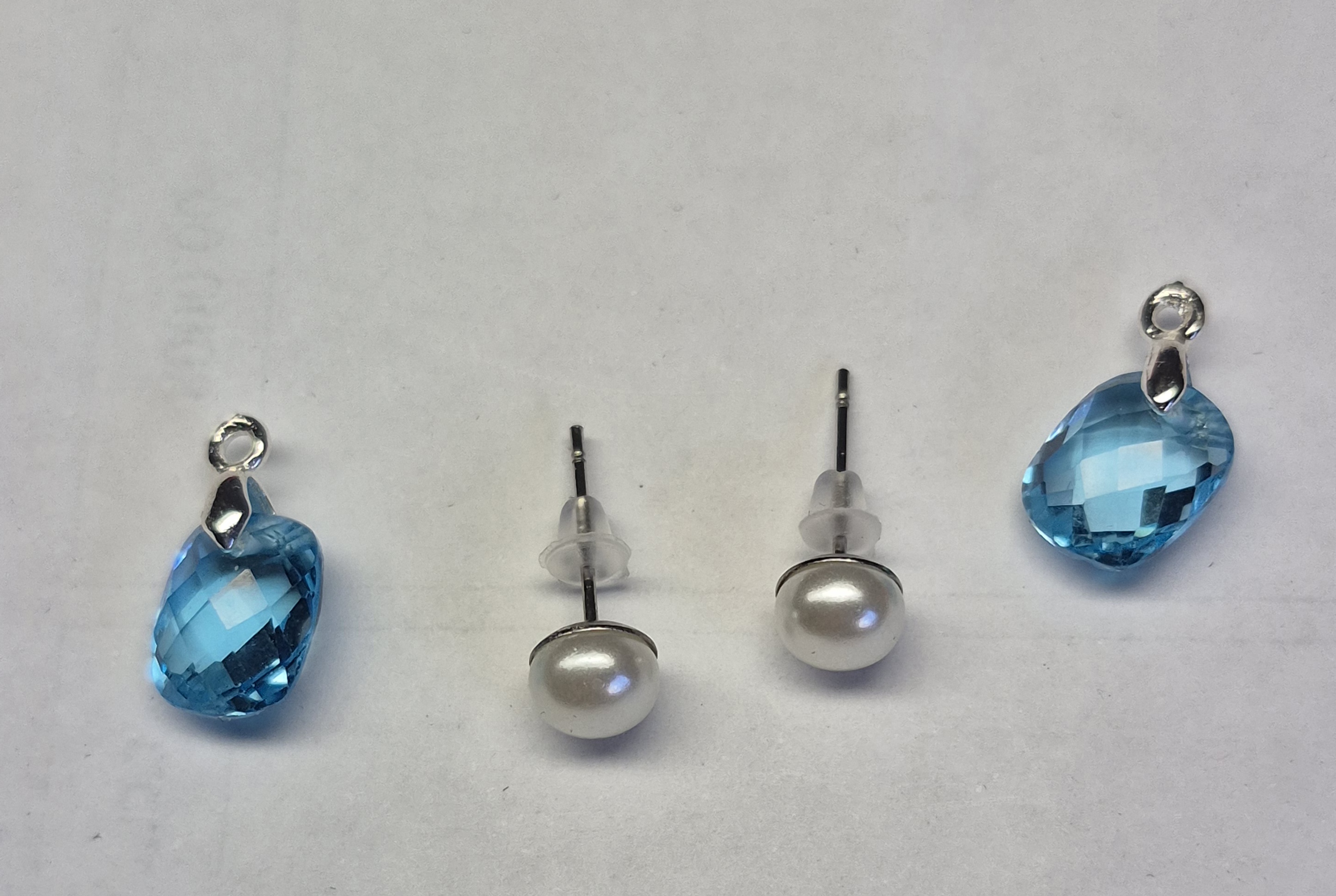 Convertible Pearl & Natural Blue Topaz Drop Earrings – Two Looks In One, Silver Plated