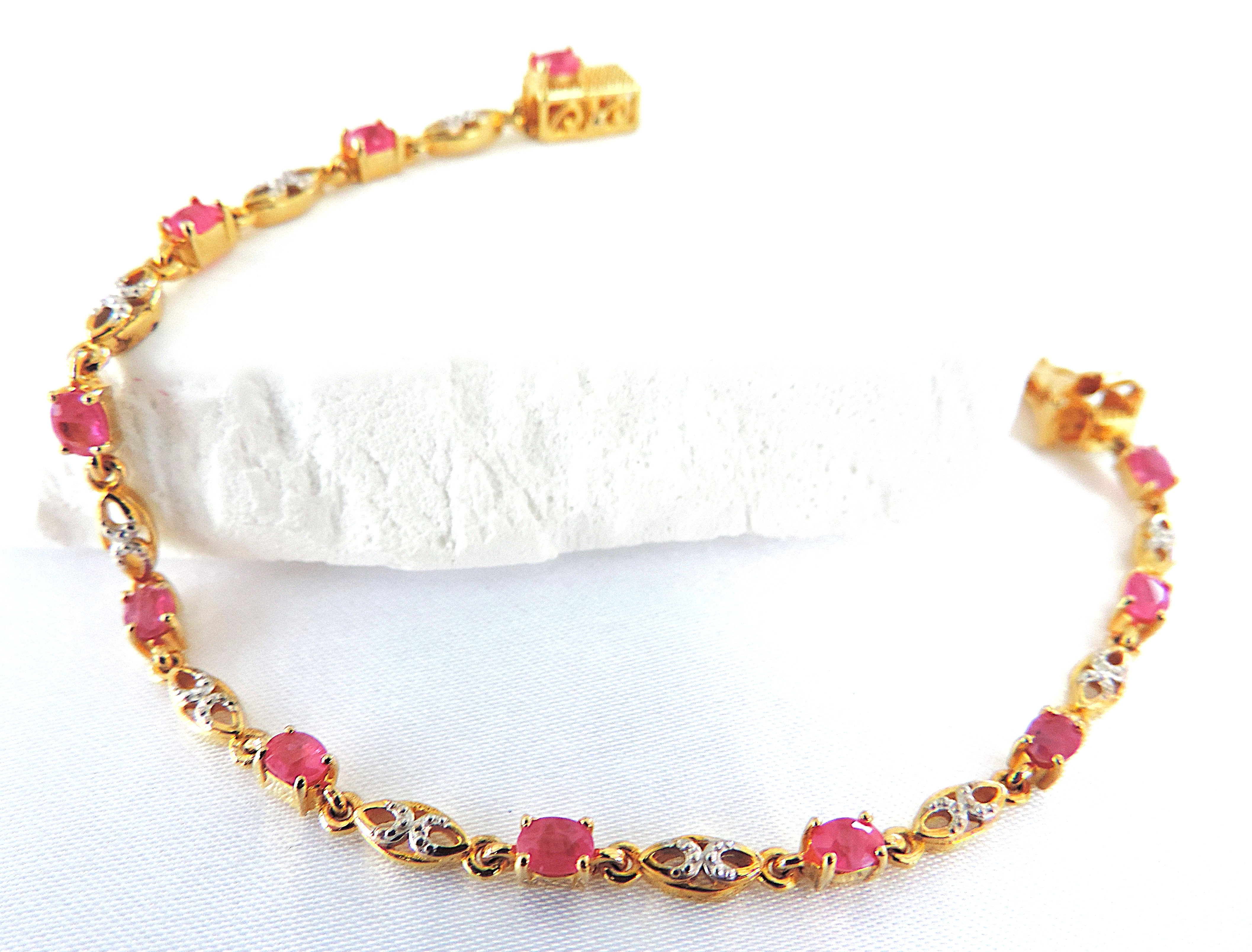 18k Gold 925 Silver 3.85 Carat Ruby Bracelet 'New'