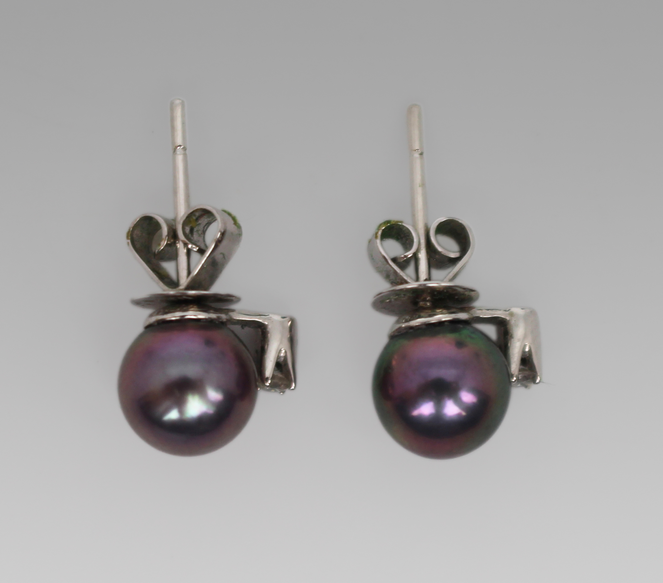 Black Pearl & Diamond 18ct Gold Ear Studs