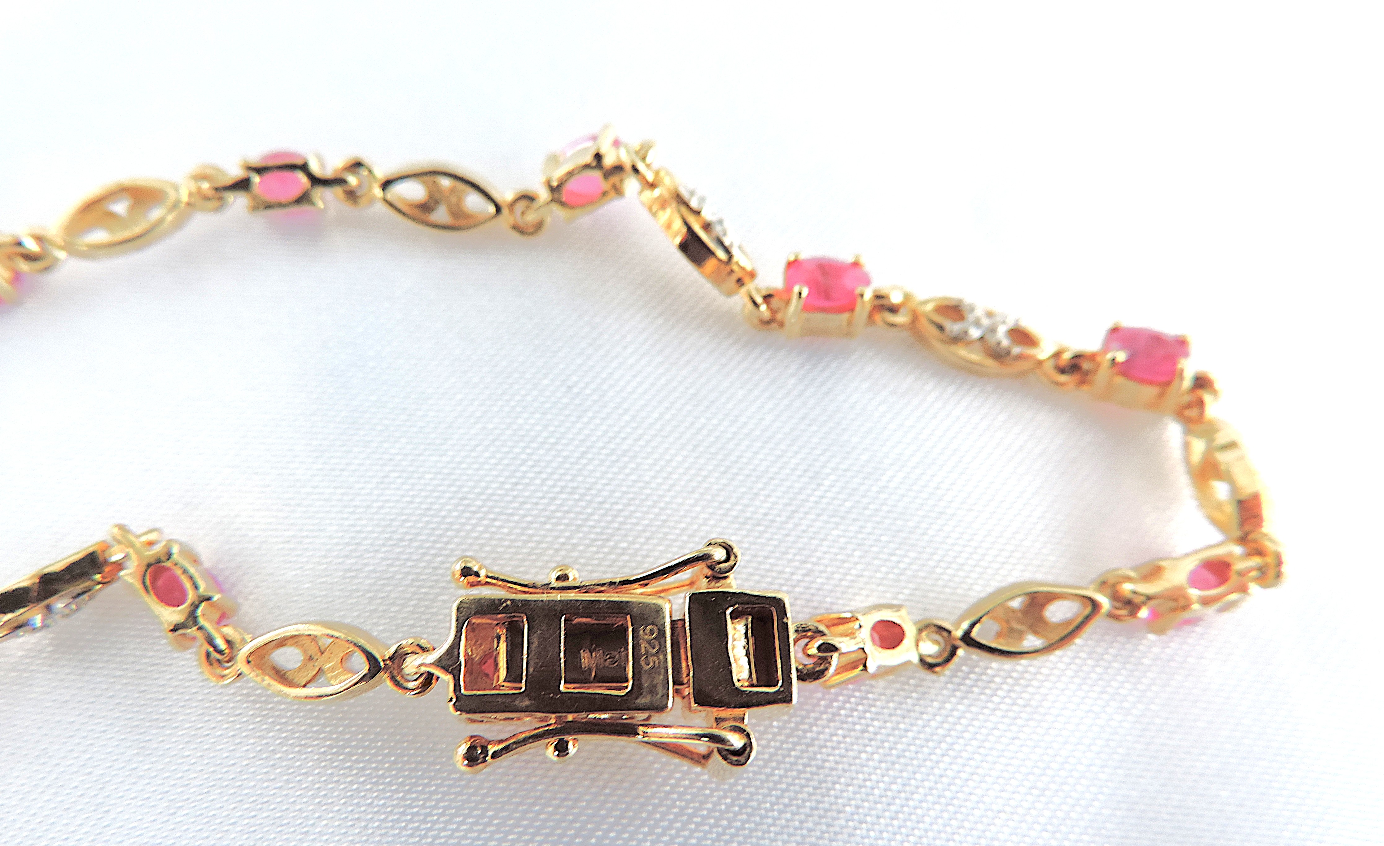18k Gold 925 Silver 3.85 Carat Ruby Bracelet 'New'