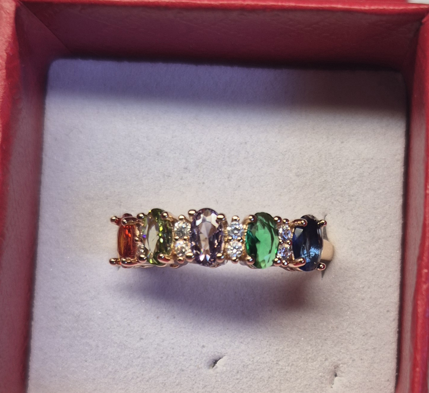 Rainbow Gemstone Ring – Multi Colour Oval Gemstones In Rose Gold Tone