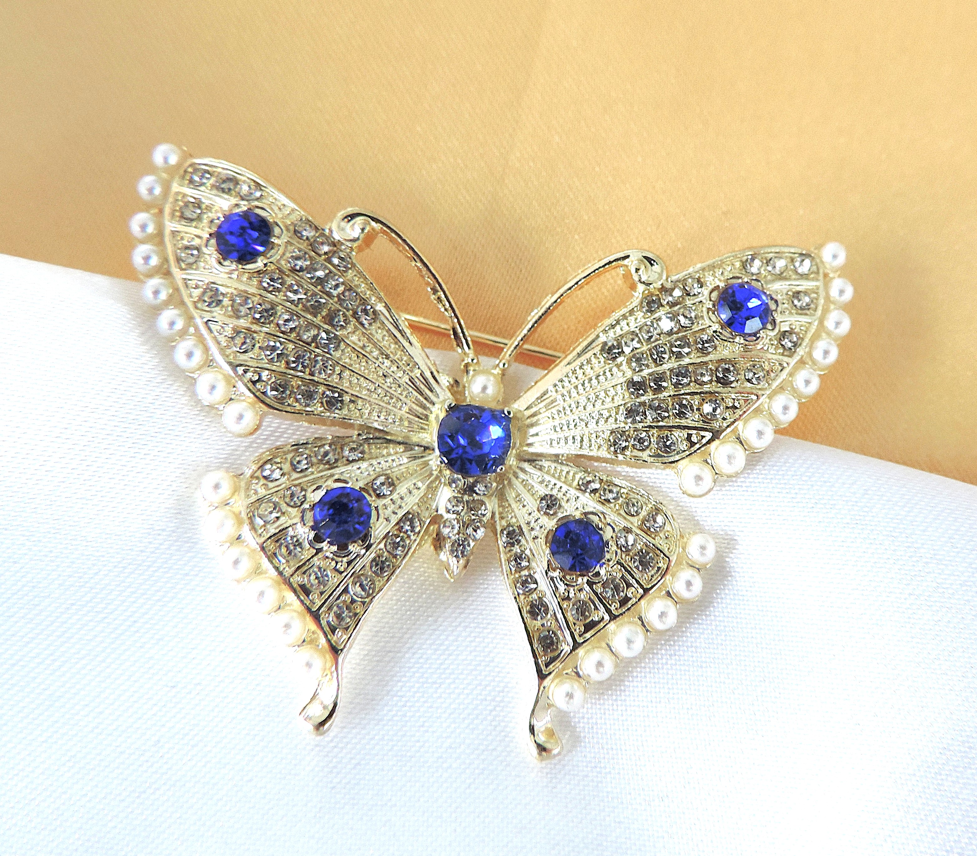 Crystal & Pearl Butterfly Brooch