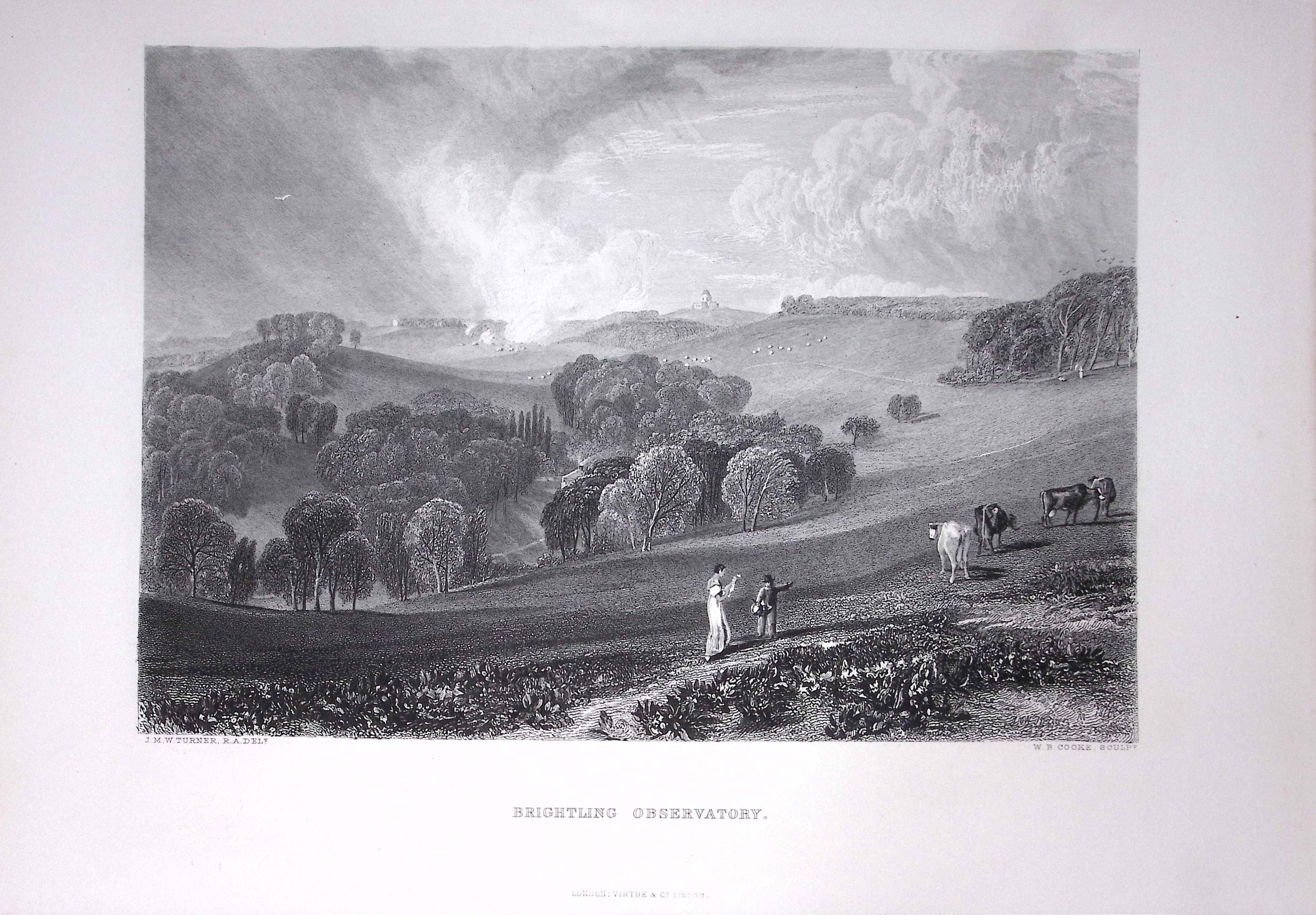 J.M.W Turner Brightling Observatory, From Rosehill Park  Sussex Antique Steel Engraving-48-TR