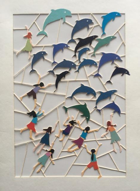 Ge Feng (b1967) ‘Fretwork’ ‘Chasing Dolphins’ Cardboard Cut-Out In Vibrant Colours, 2010