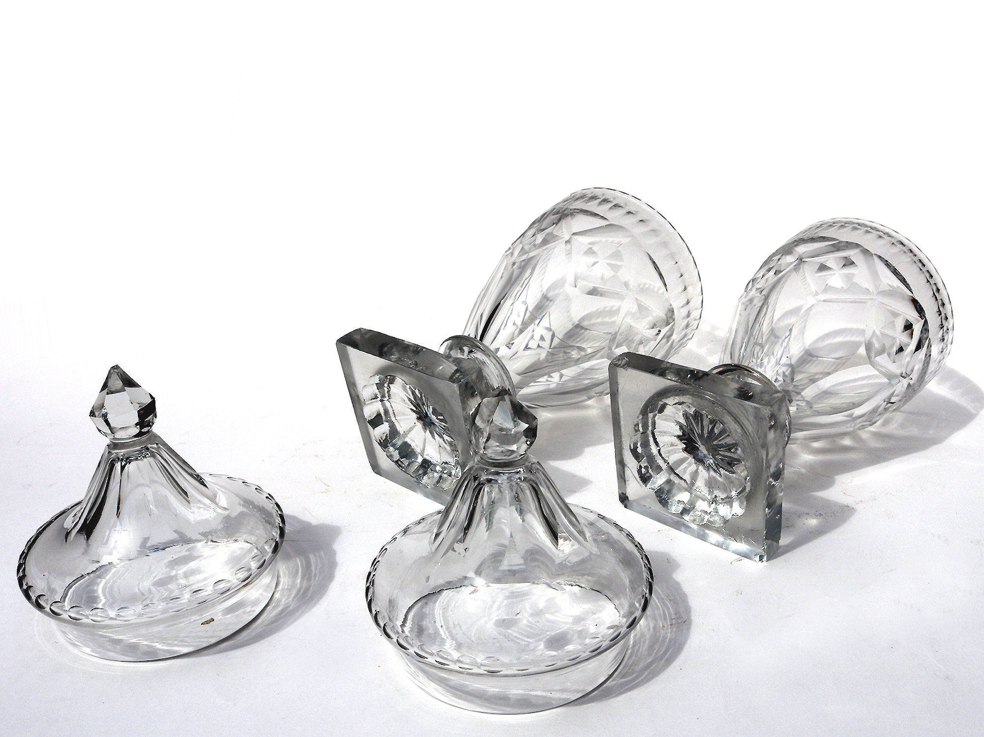 A Pair of Antique Georgian Irish Dublin Cork Cut Glass BonBon Jars Urns C.1790