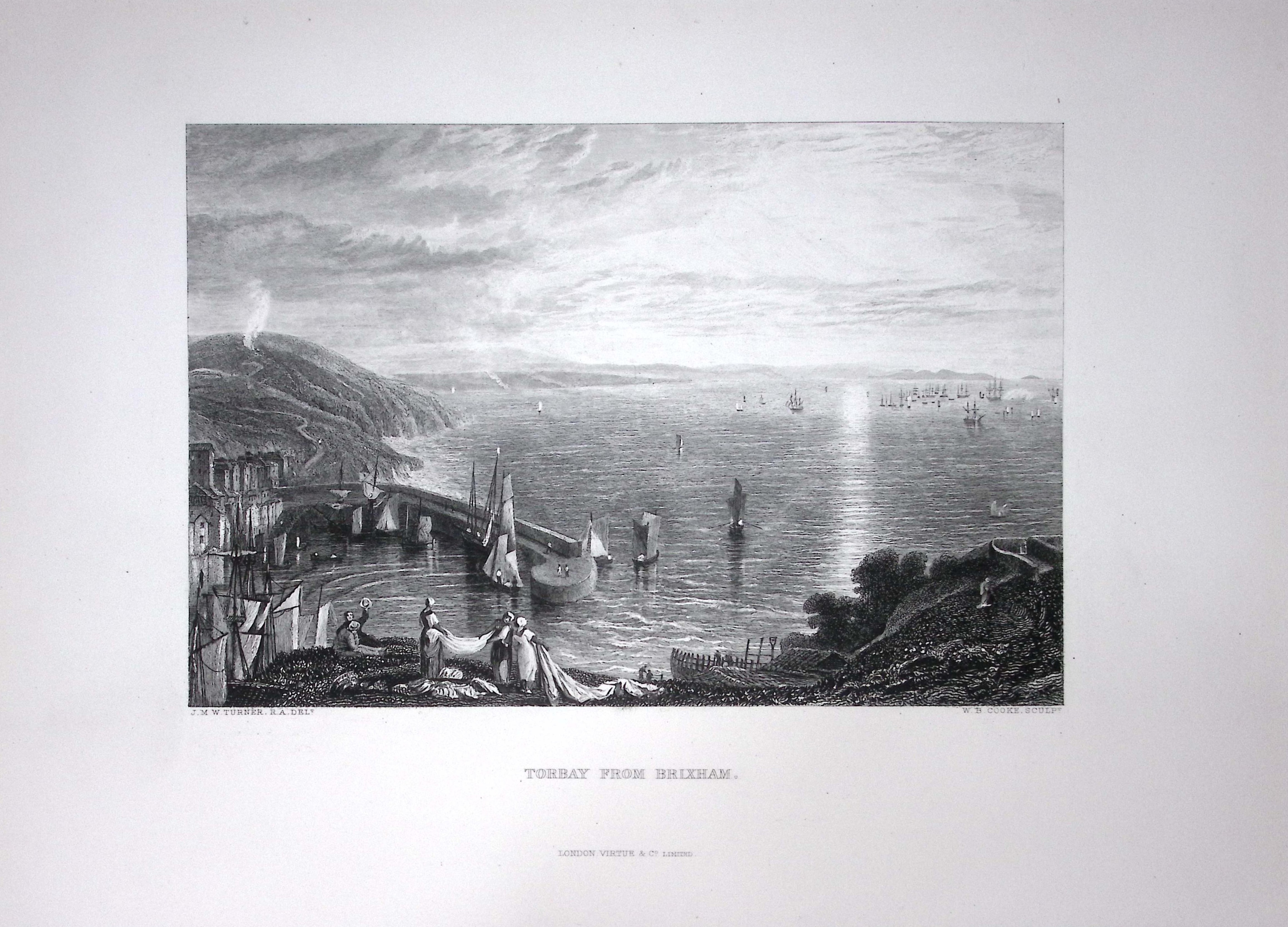J.M.W Turner A View of Torbay From Brixham  Antique Steel Engraving-95-TR