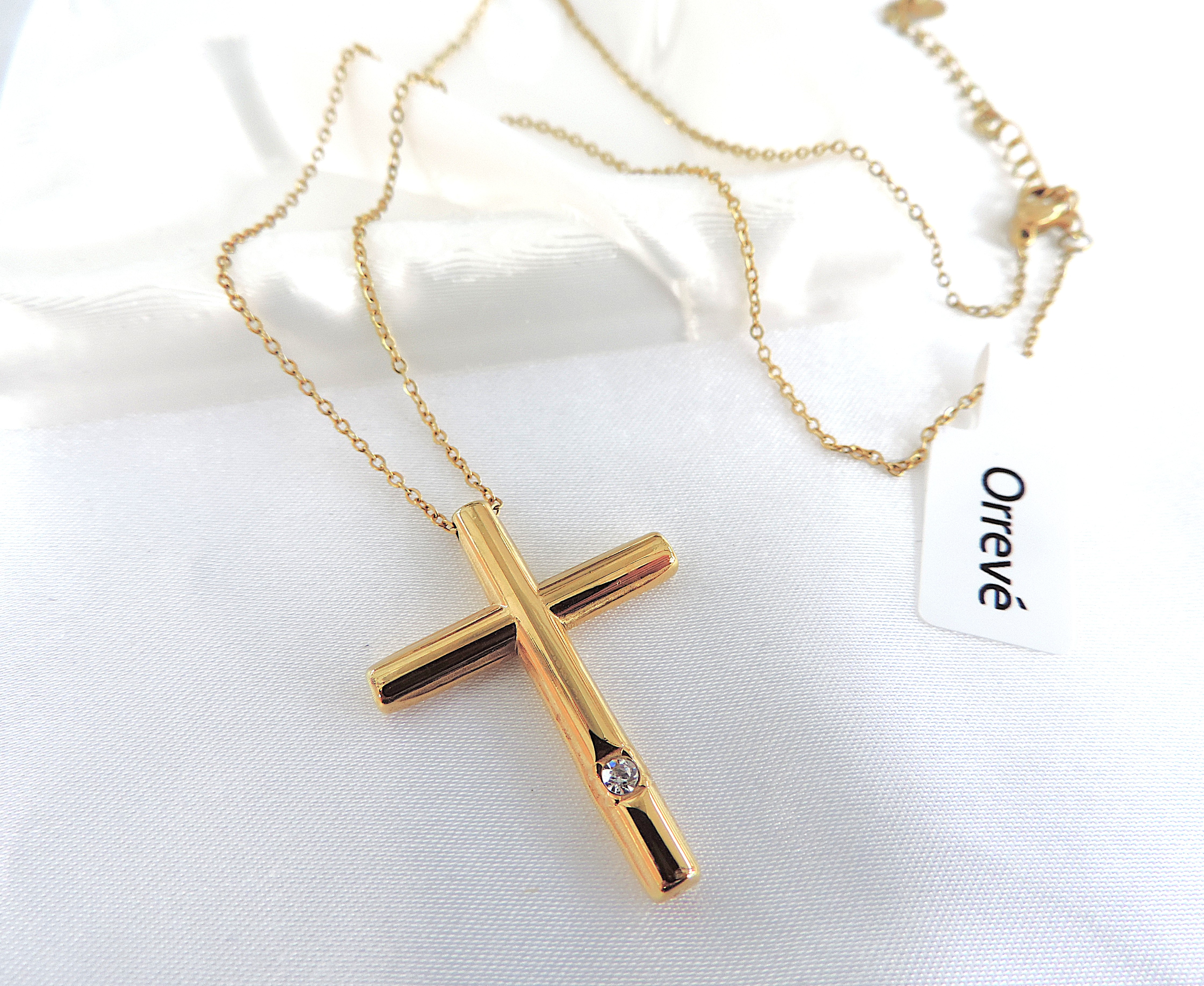 Orrevé Gold Plated CZ Gemstone Cross Pendant Necklace