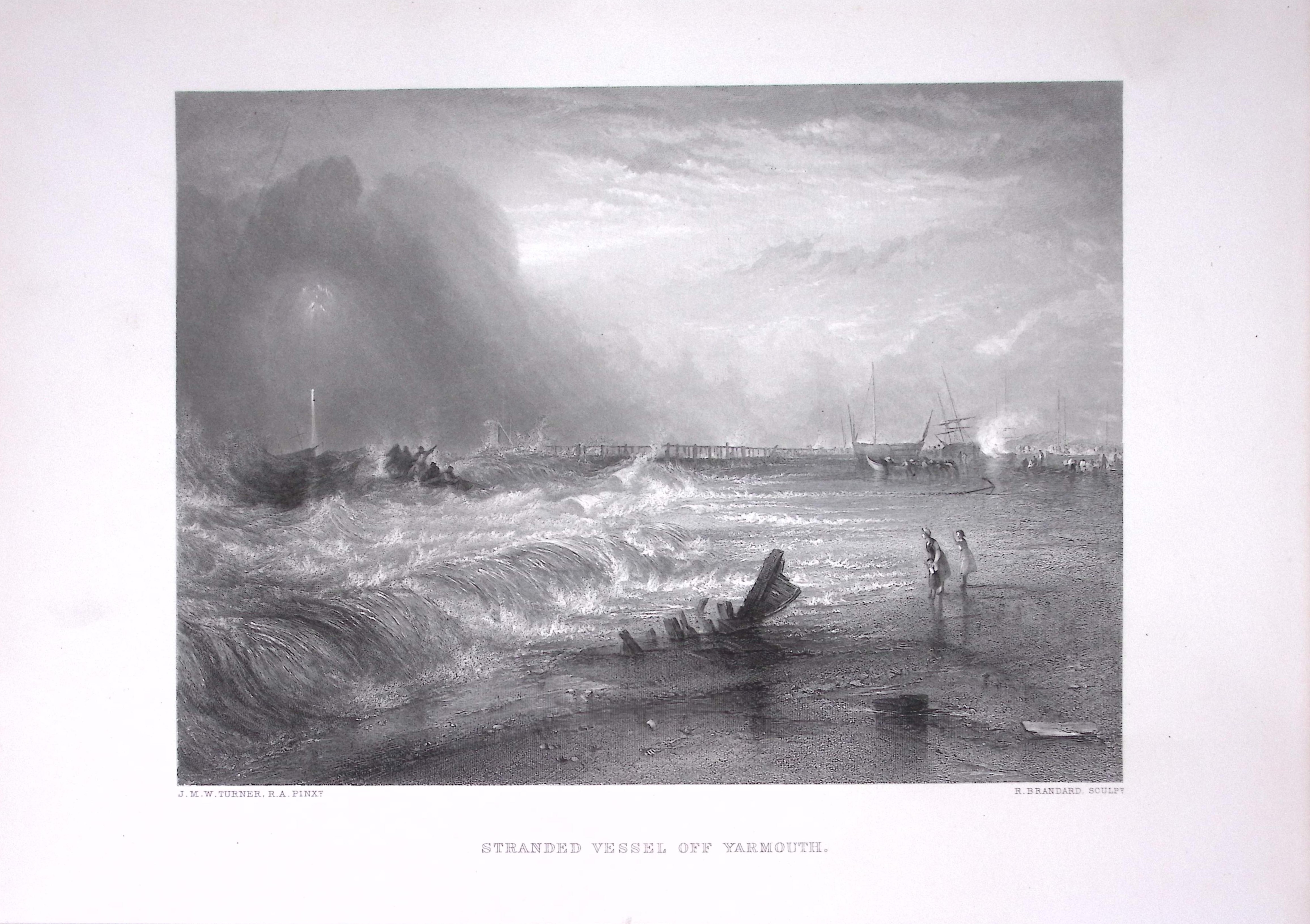 J.M.W Turner Yarmouth Harbour Stranded Vessel Antique Steel Engraving-3-TR