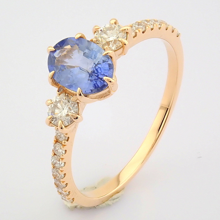 Certificated 14K Rose/Pink Gold Diamond & Sapphire Ring (Total 1.14 ct Stone)