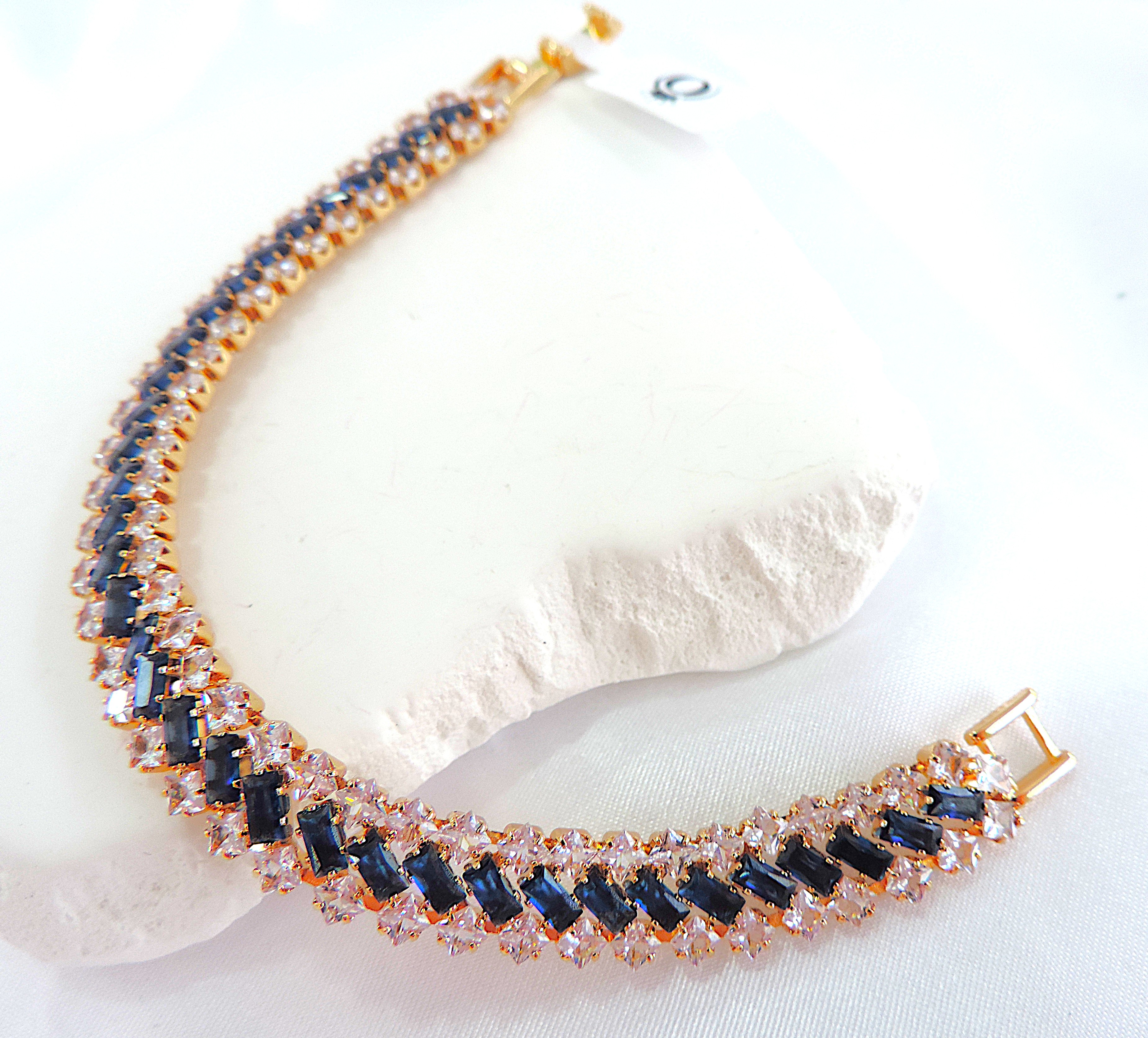 Orrevé Art Deco Style Blue & White Crystal Cocktail Bracelet 'New with Gift Box'