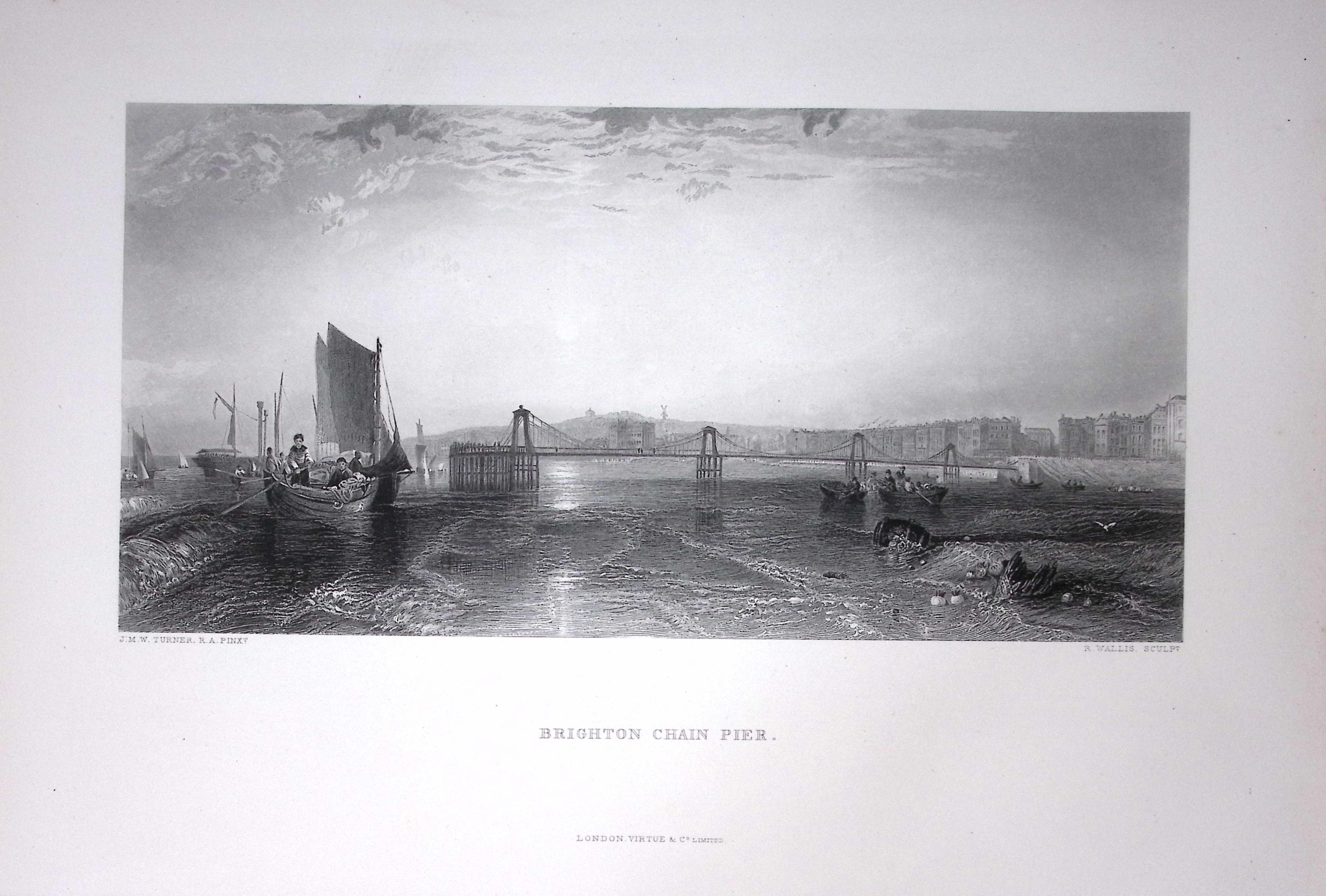 J.M.W Turner Brighton Chain Pier Large Antique Steel Engraving-41-TR