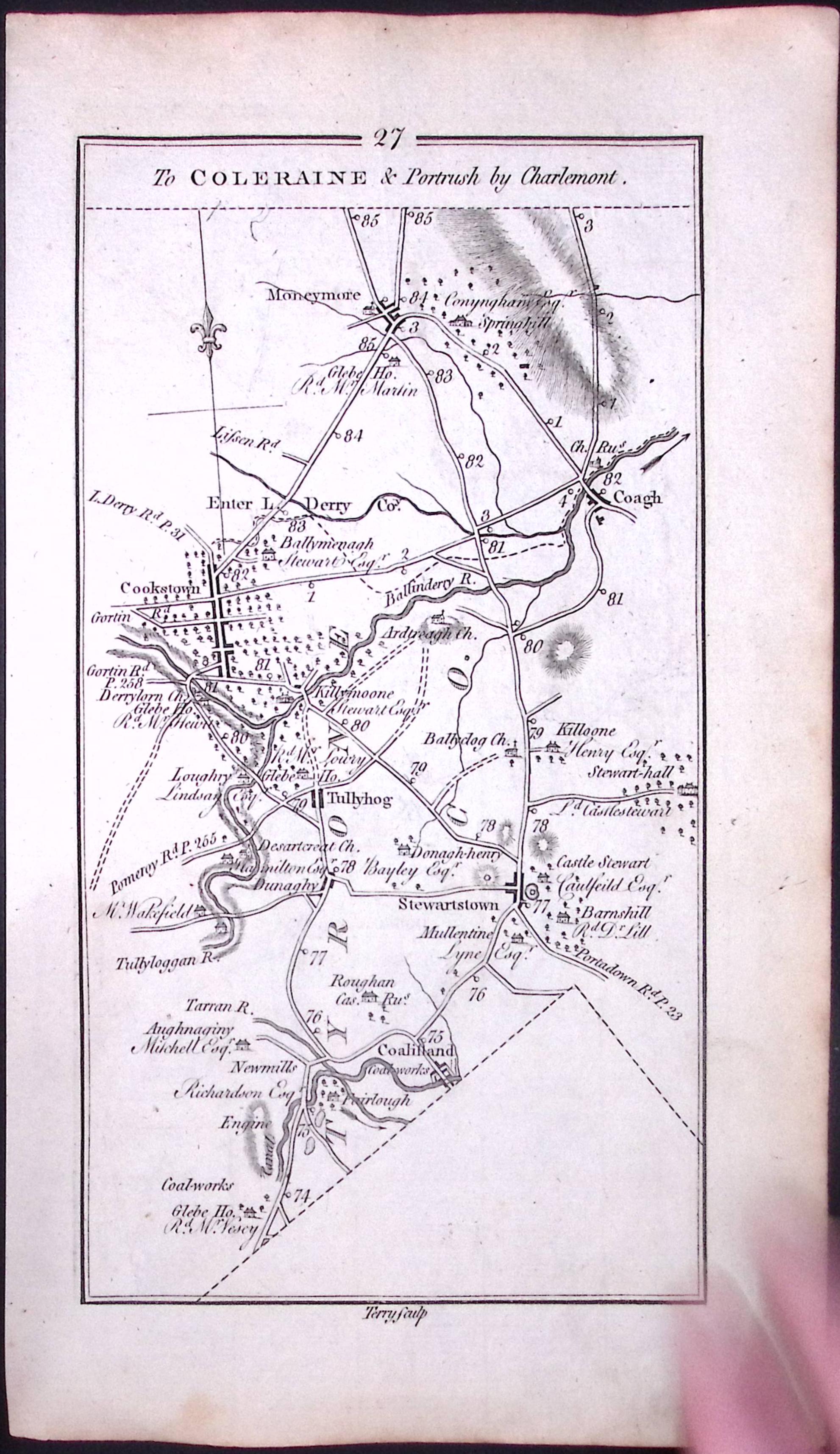Ireland 245 Years -Old Antique Road Map Coleraine & Portrush -28