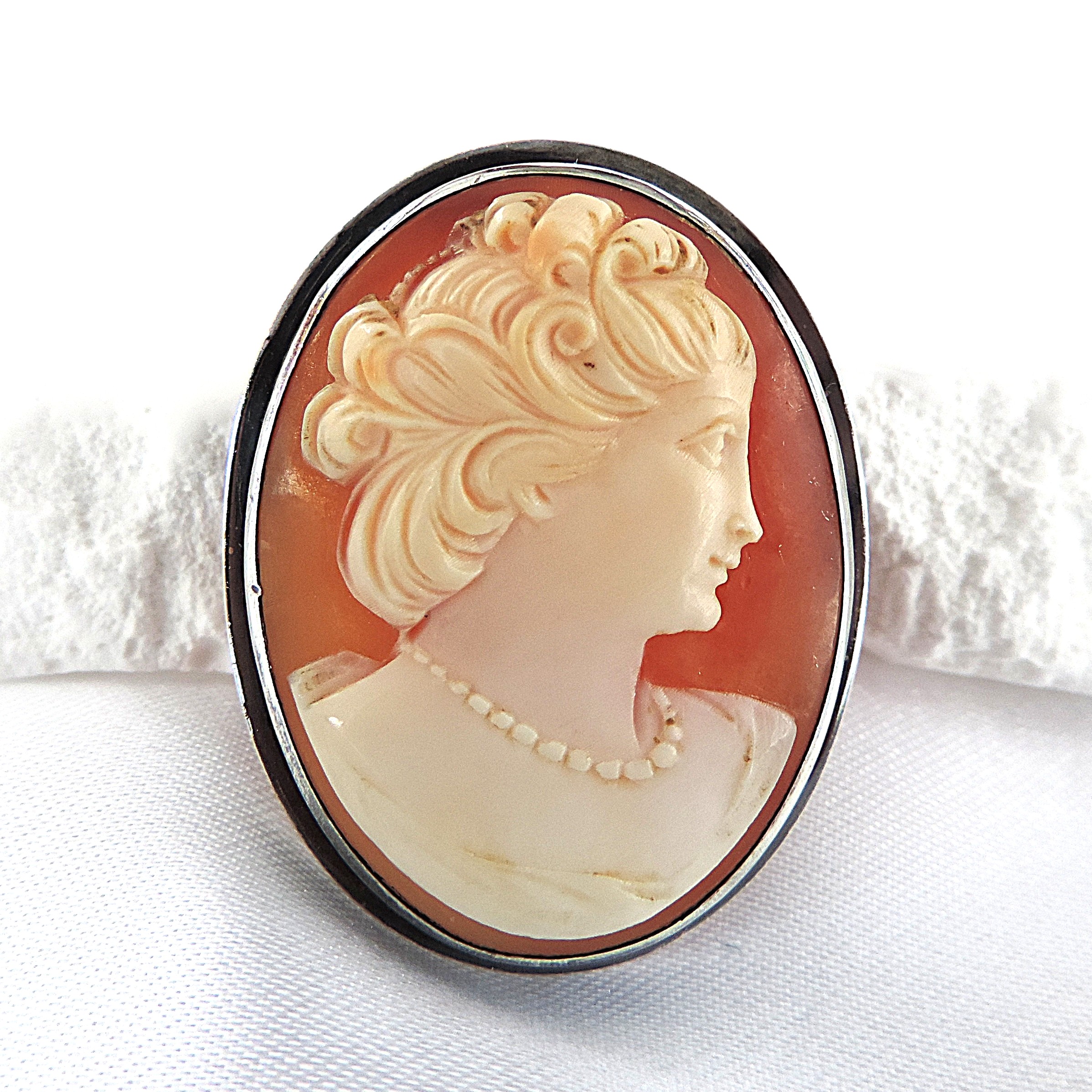 Antique Sterling Silver Cameo Brooch