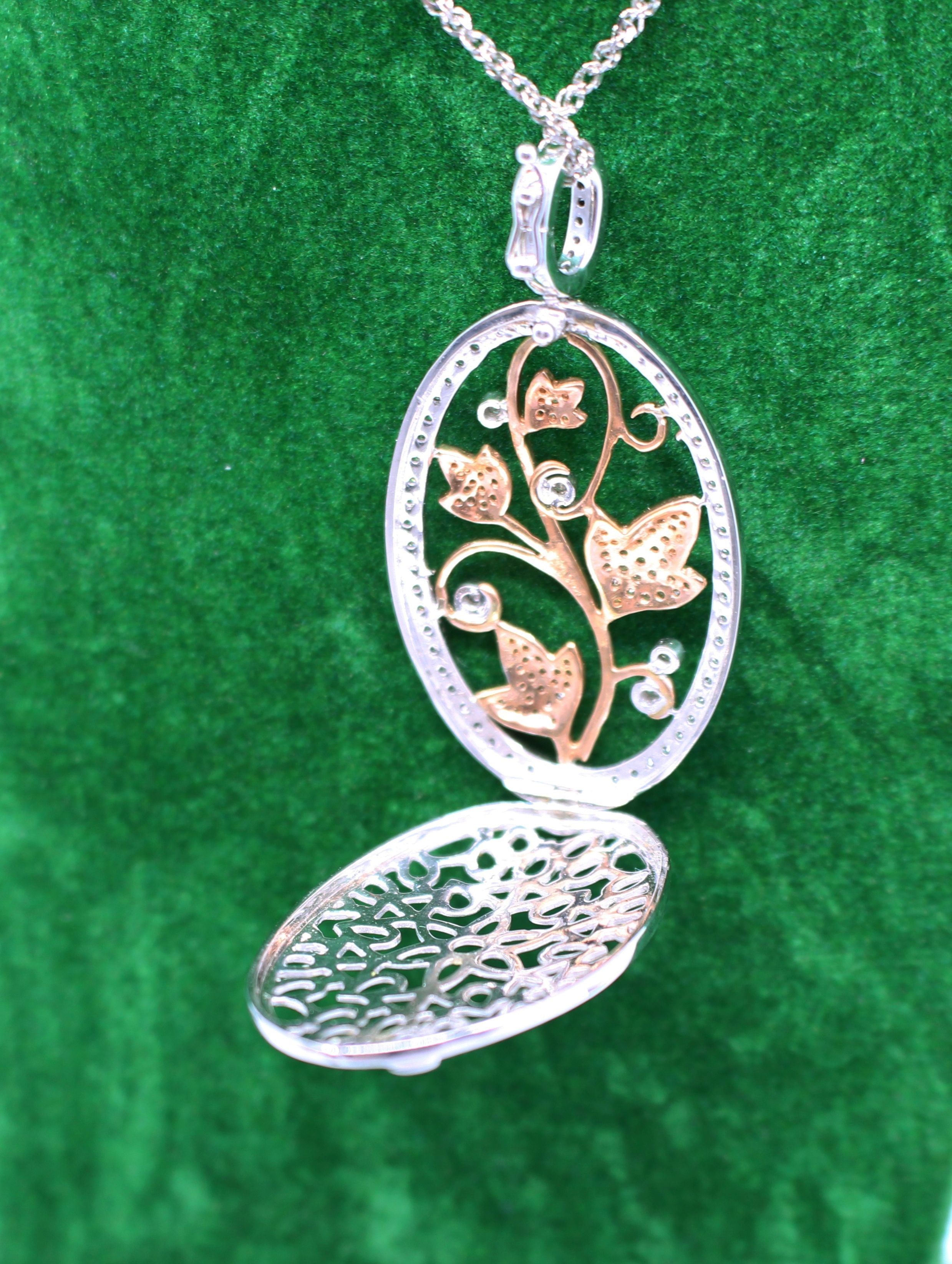 Diamond & 14ct Gold Oval Locket on Chain
