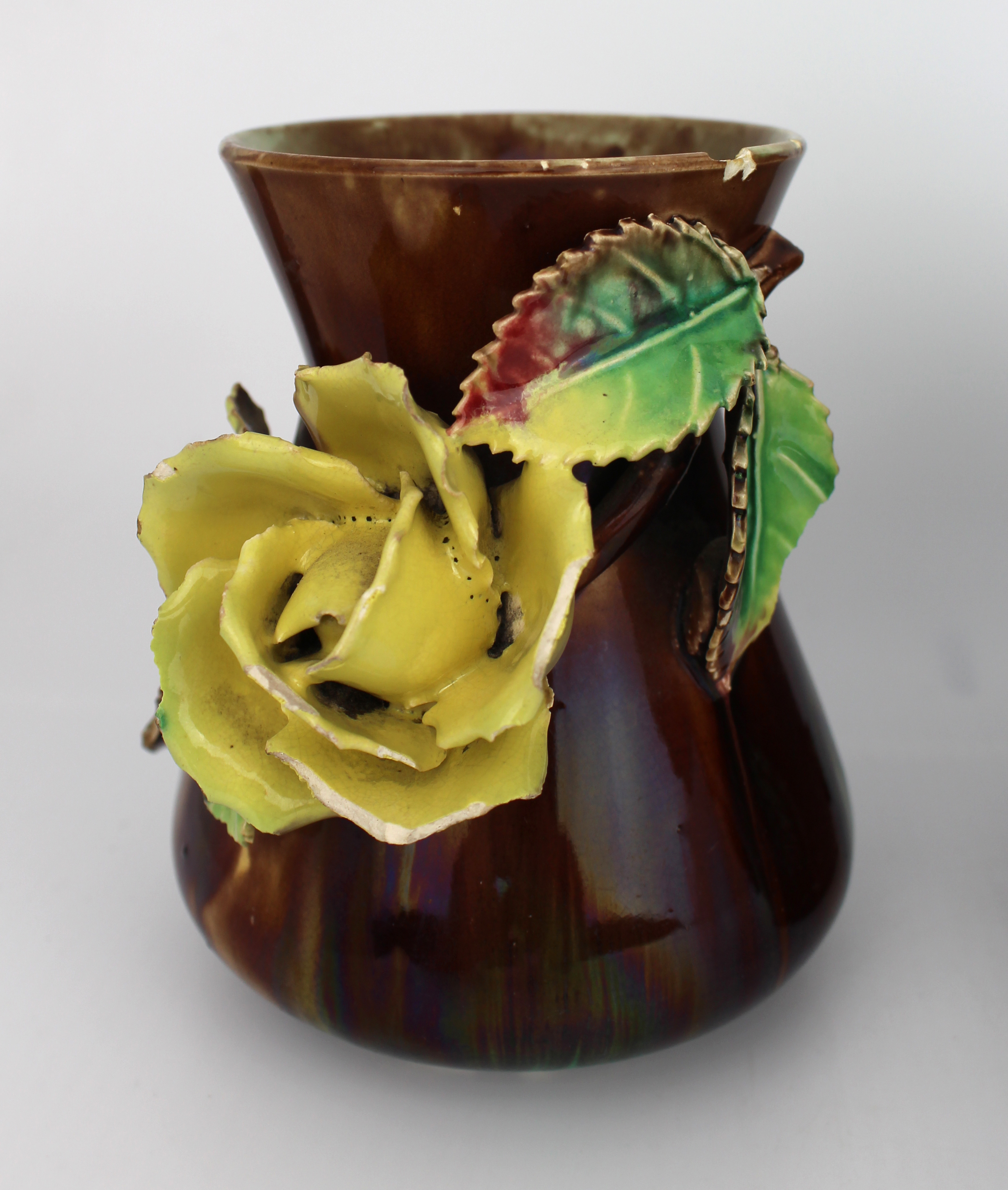 Set of 3 Decorative Victorian Floral Pottery Vases