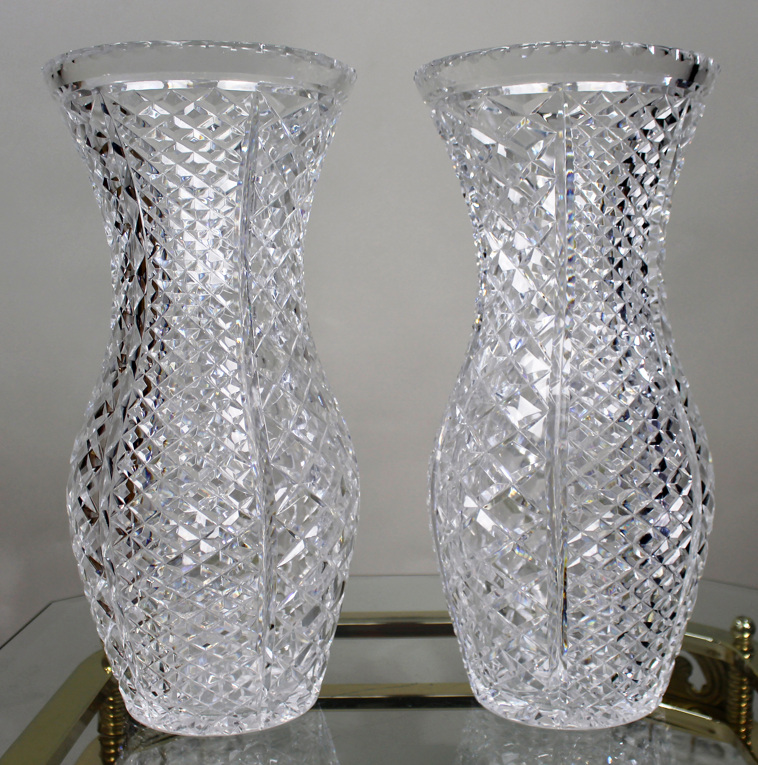 Pair of Monumental Bowes-Lyon Cut Crystal Vases