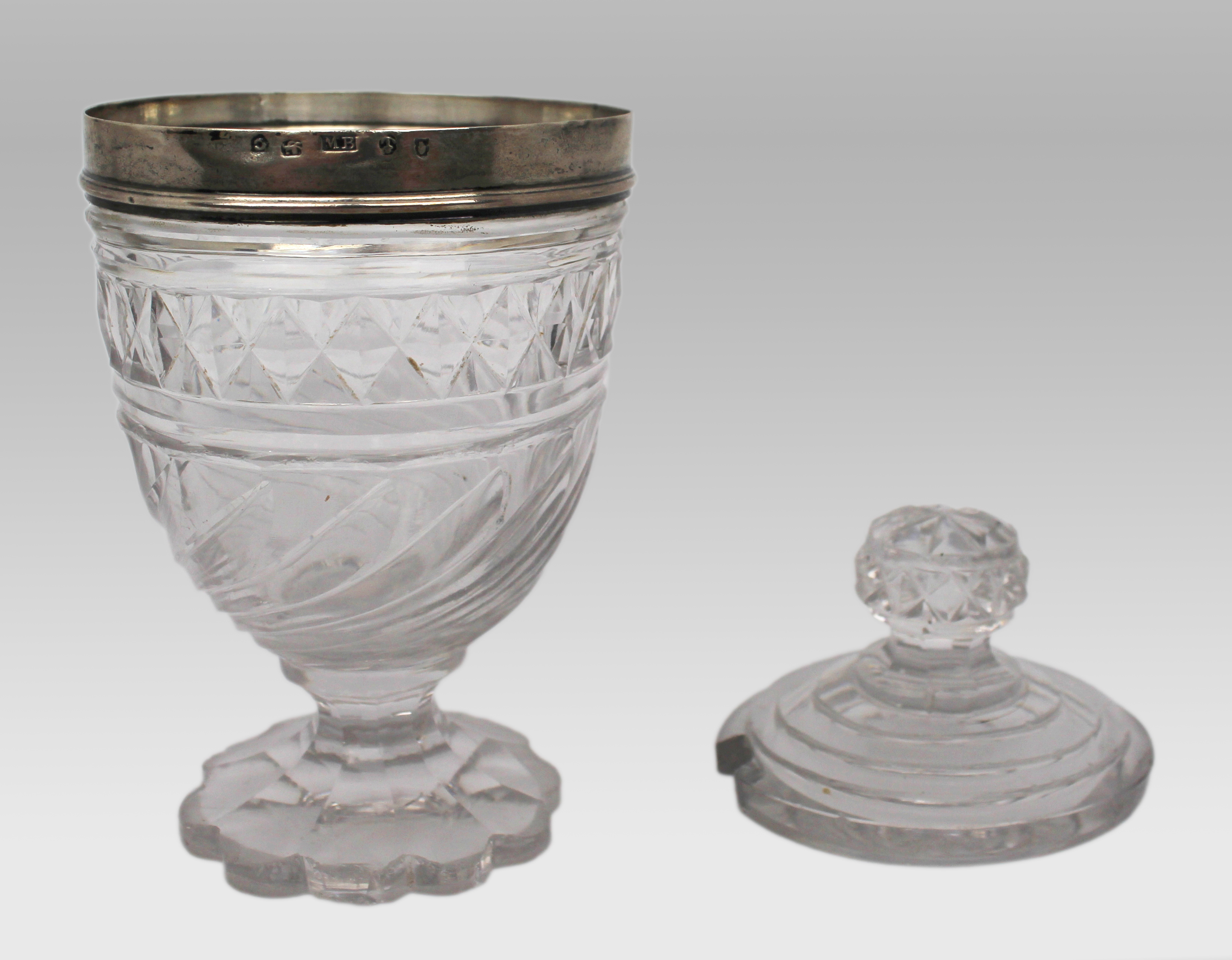 Antique Crystal Jar & Cover with Silver Mount c.1800