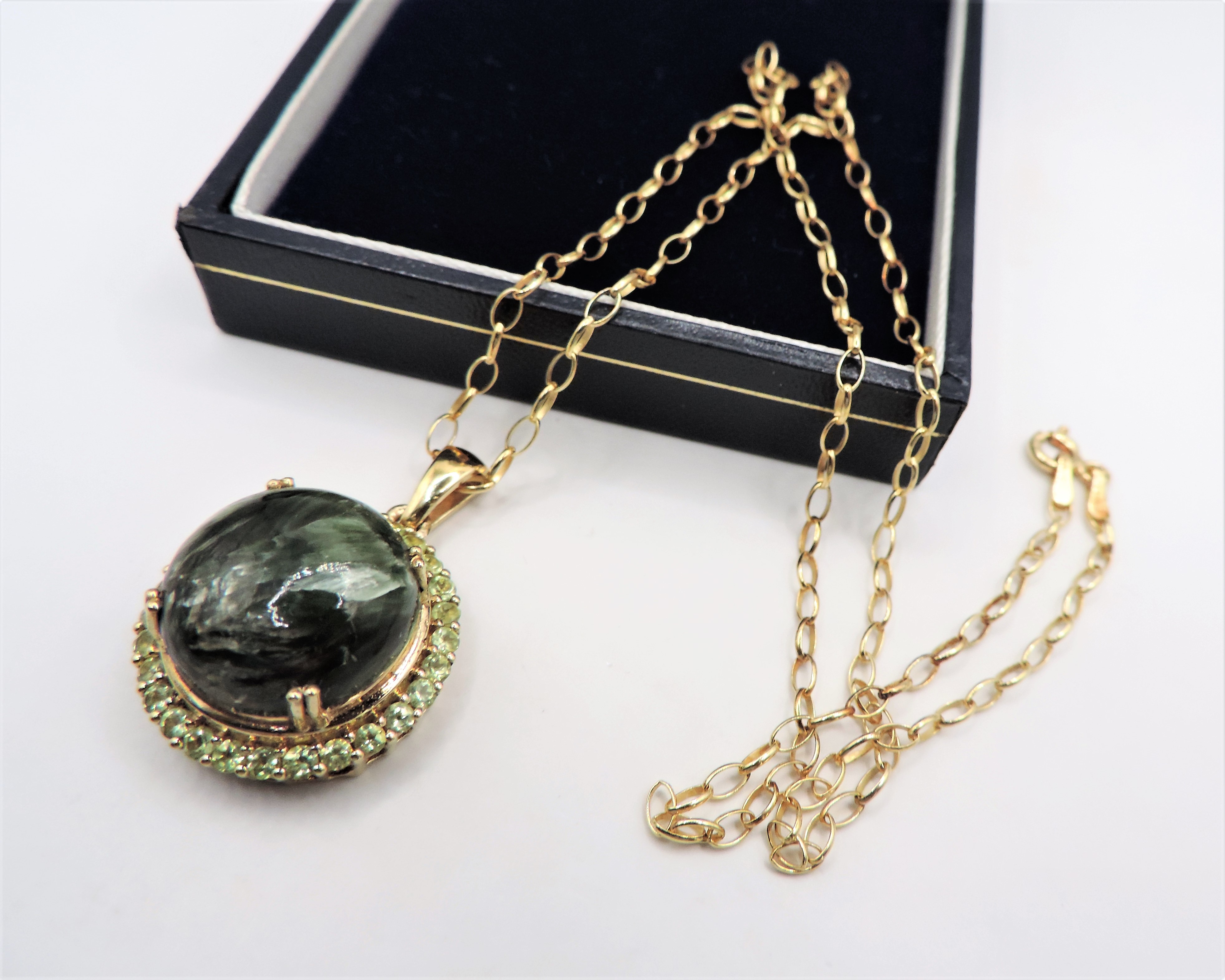 Gold on Sterling Silver Green Seraphinite  & Peridot Pendant Necklace