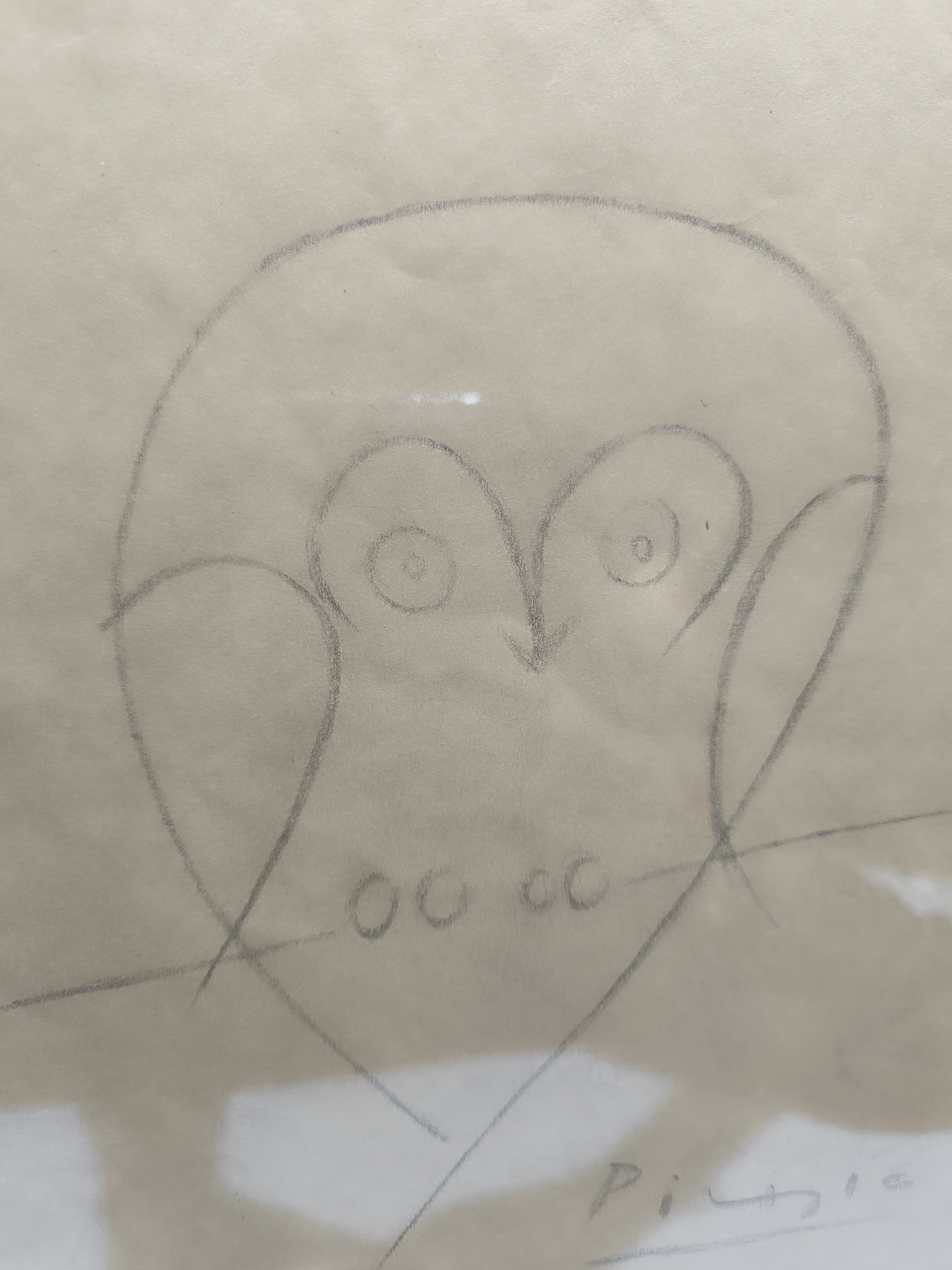 Vintage Pablo Picasso (attr) Pencil Drawing Owl Signed  Framed