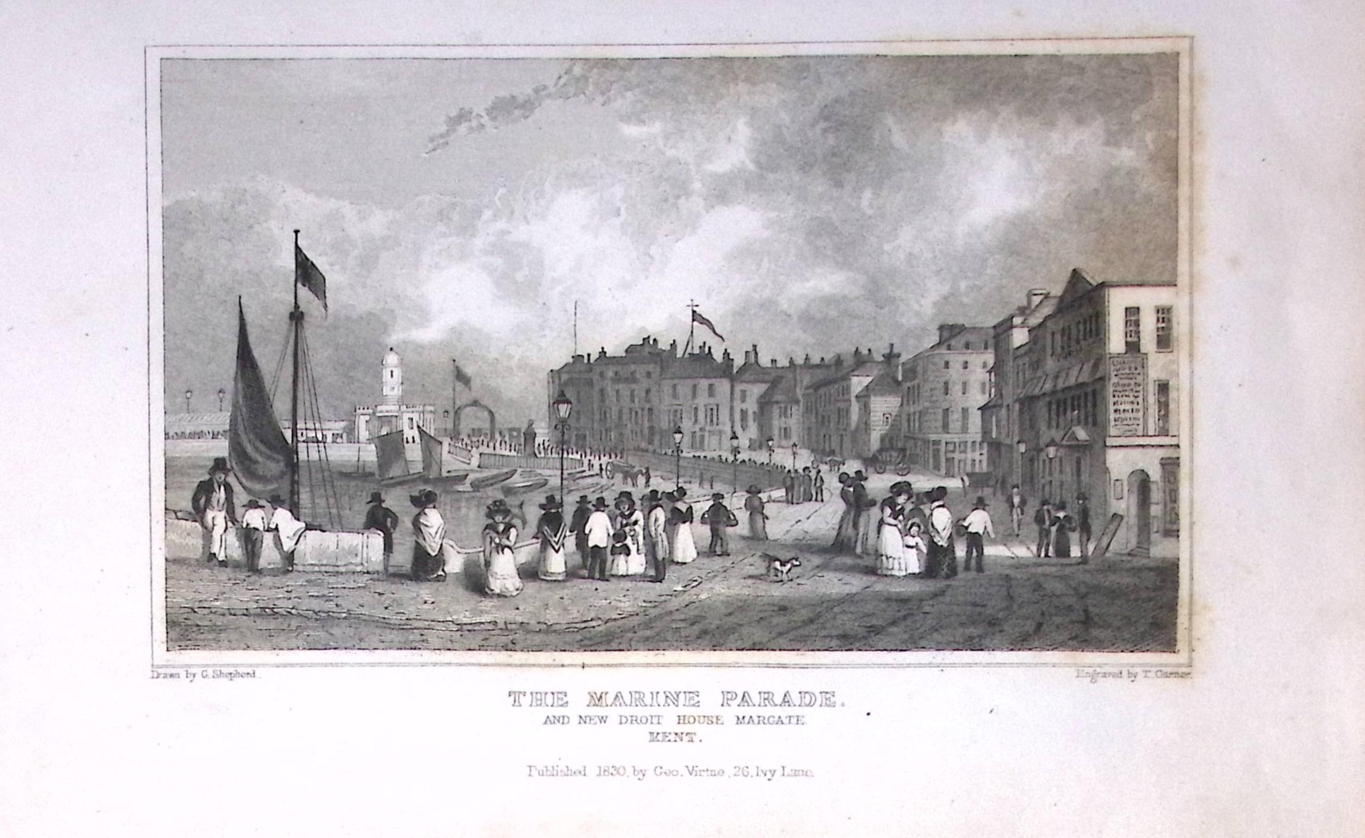 Margate The Marine Parade Kent 1829 Antique 197 Years-Old Steel Engraving-55